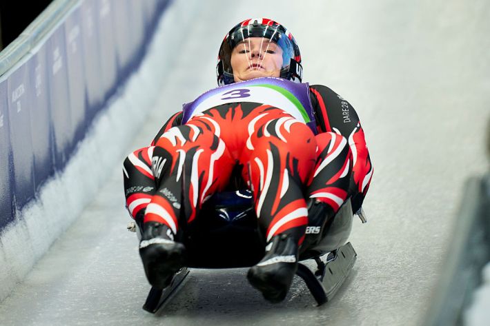 Selina Egle and Lara Michaela Kippof Team Austria competing in the Women's Doubles Run 1 on day five of the Milano Cortina 2026 Winter Olympic games at Cortina Sliding Centre