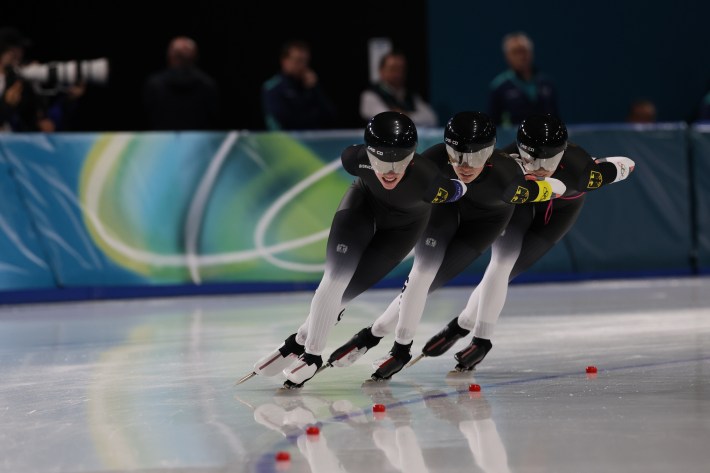 Team Germany participates in the Speed Skating Women's Team Pursuit on day eleven of the Milano Cortina 2026 Winter Olympic Games