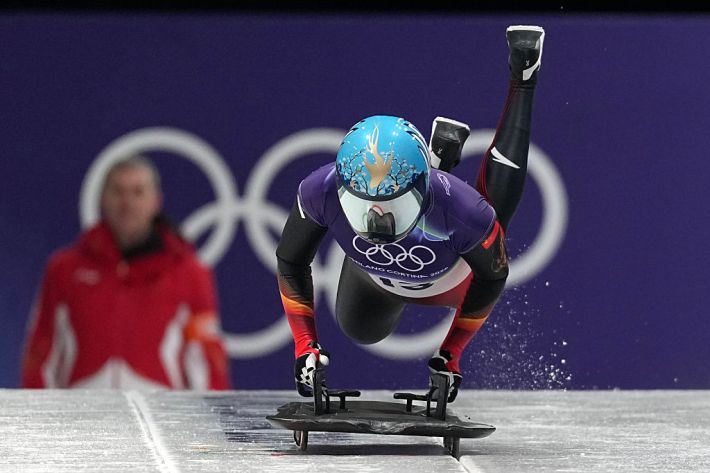 MILAN, ITALY - FEBRUARY 14: Zhao Dan of Team China competes in the Skeleton Women Competition - Heat 4 on day eight of the Milano Cortina 2026 Winter Olympics at Cortina Sliding Centre on February 14, 2026 in Milan, Italy.