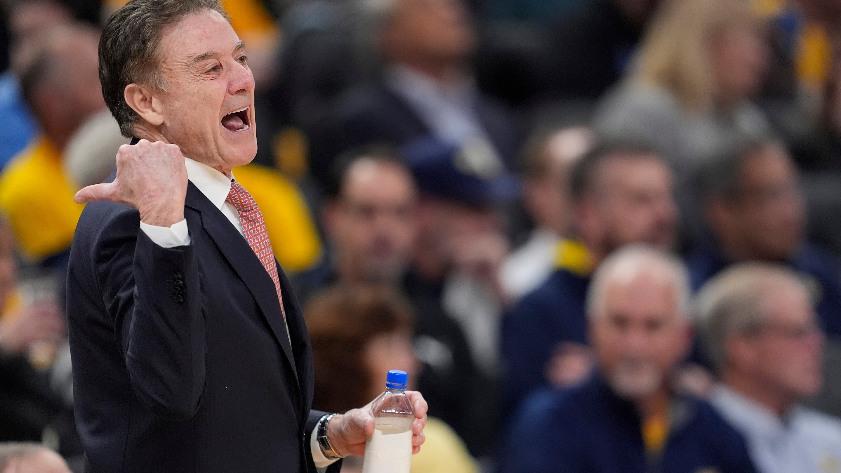 Head coach Rick Pitino of the St. John’s Red Storm reacts against the Marquette Golden Eagles during the first half at Fiserv Forum on February 18, 2026.