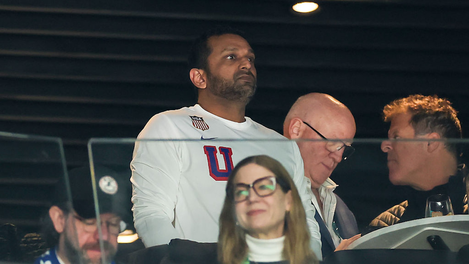 Kash Patel watches the gold medal hockey game
