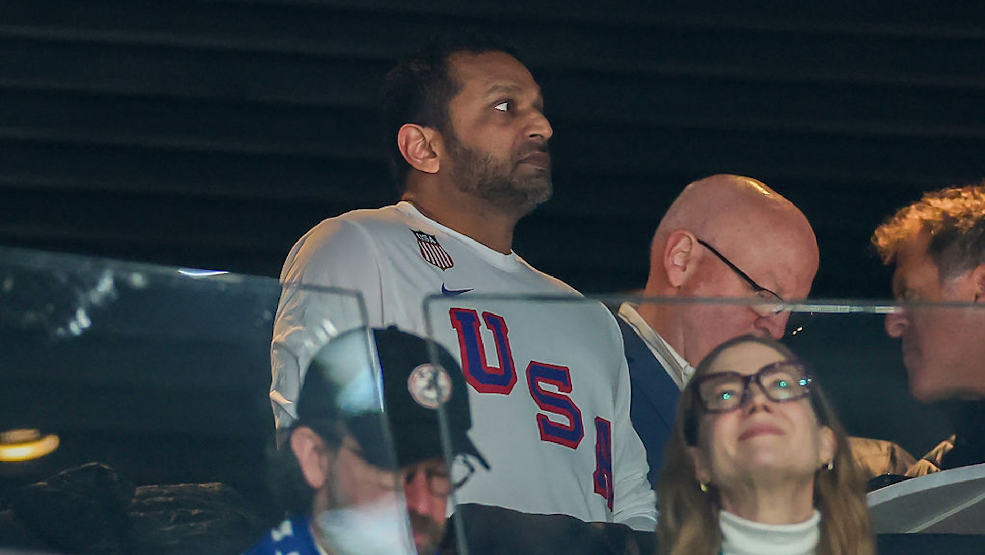 Kash Patel watches the gold medal hockey game