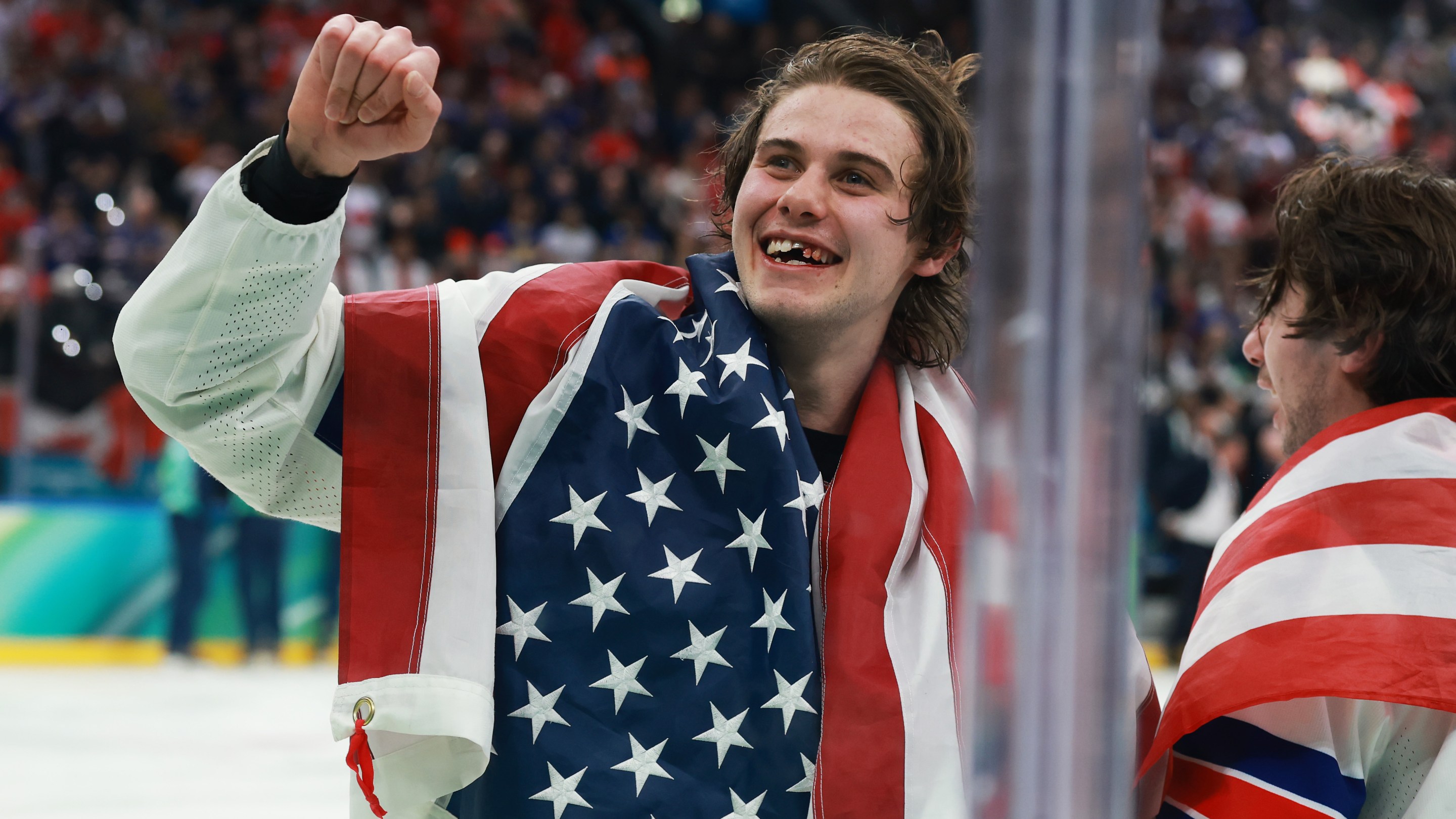 Jack Hughes #86 of Team United States celebrates after their gold-medal win