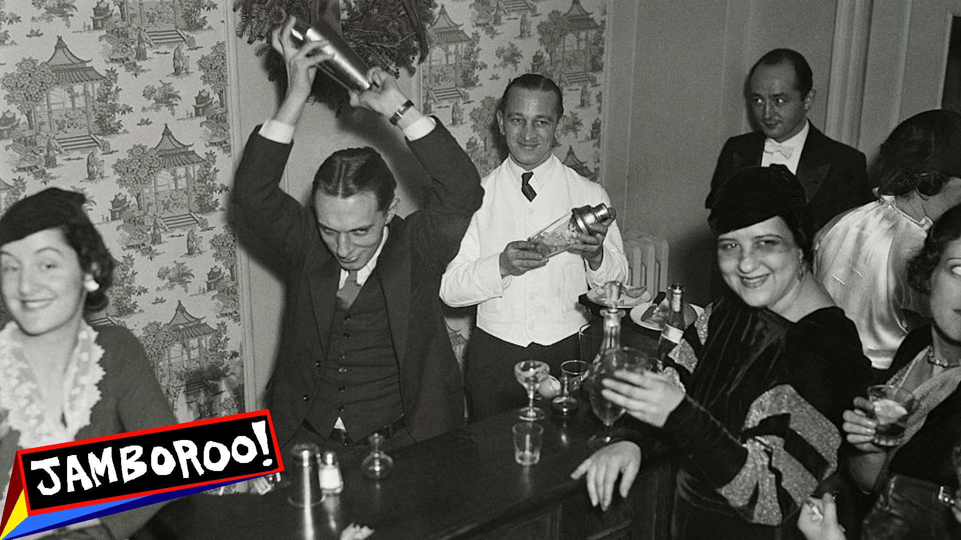 An old-timey cocktail party