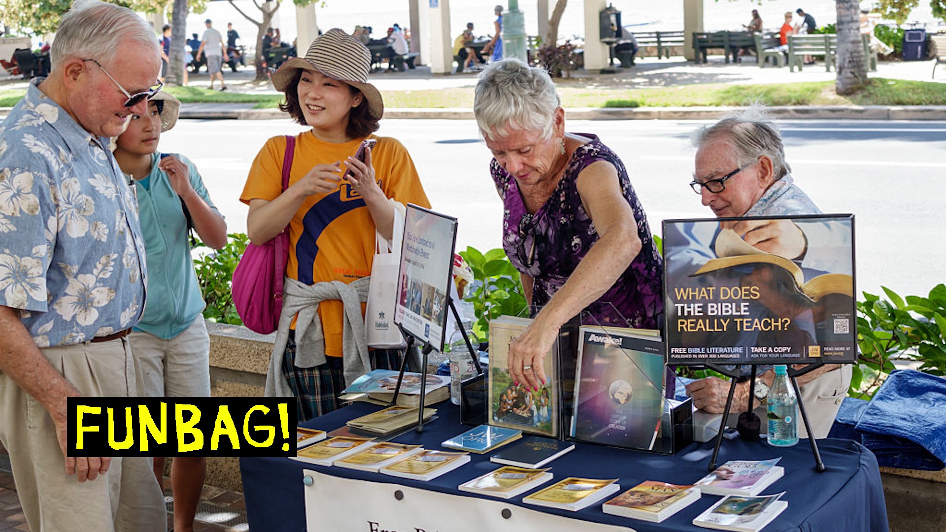 Jehova's Witnesses handing out scripture