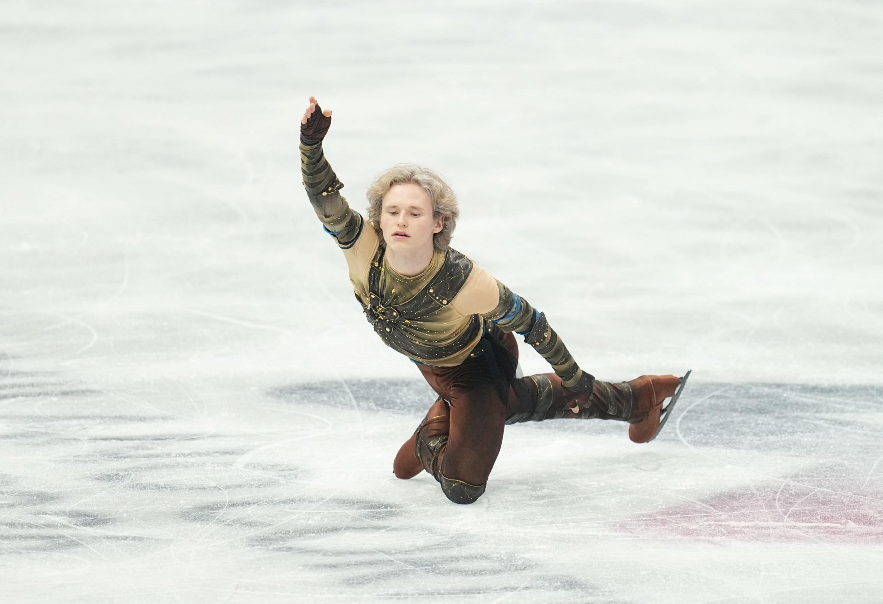 Ilia Malinin (United States of America) competes during the Figure Skating Men Single Skating Short Programme Final Figure Skating competition.