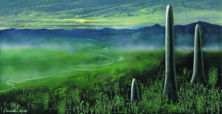 A rendering of Prototaxites as it may have looked during the early Devonian Period, approximately 400 million years ago.