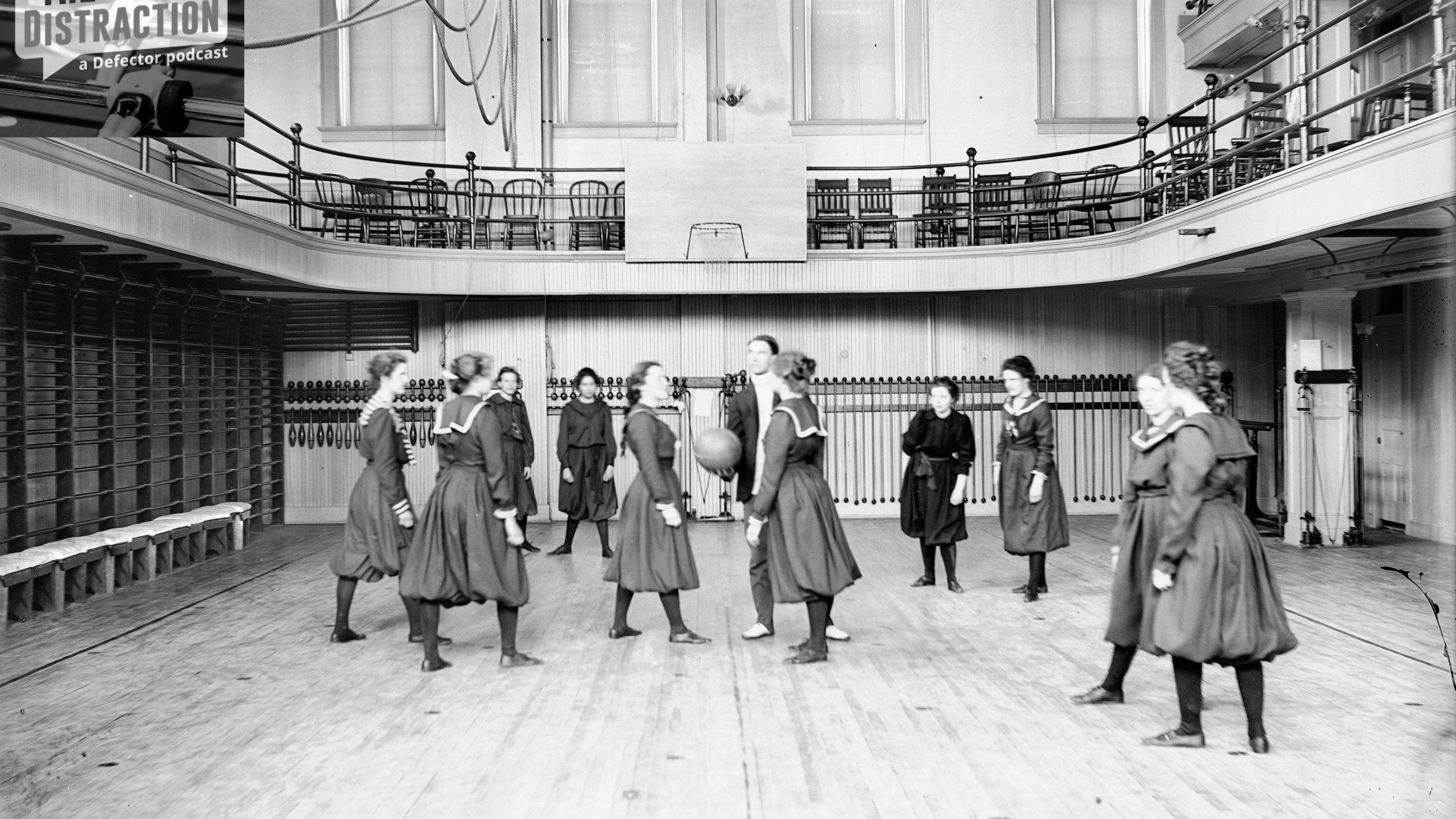 University of Wisconsin-Madison freshman women's basketball team in the gymnasium of Ladies Hall (now Chadbourne Hall), Madison, Wisconsin, 1900.