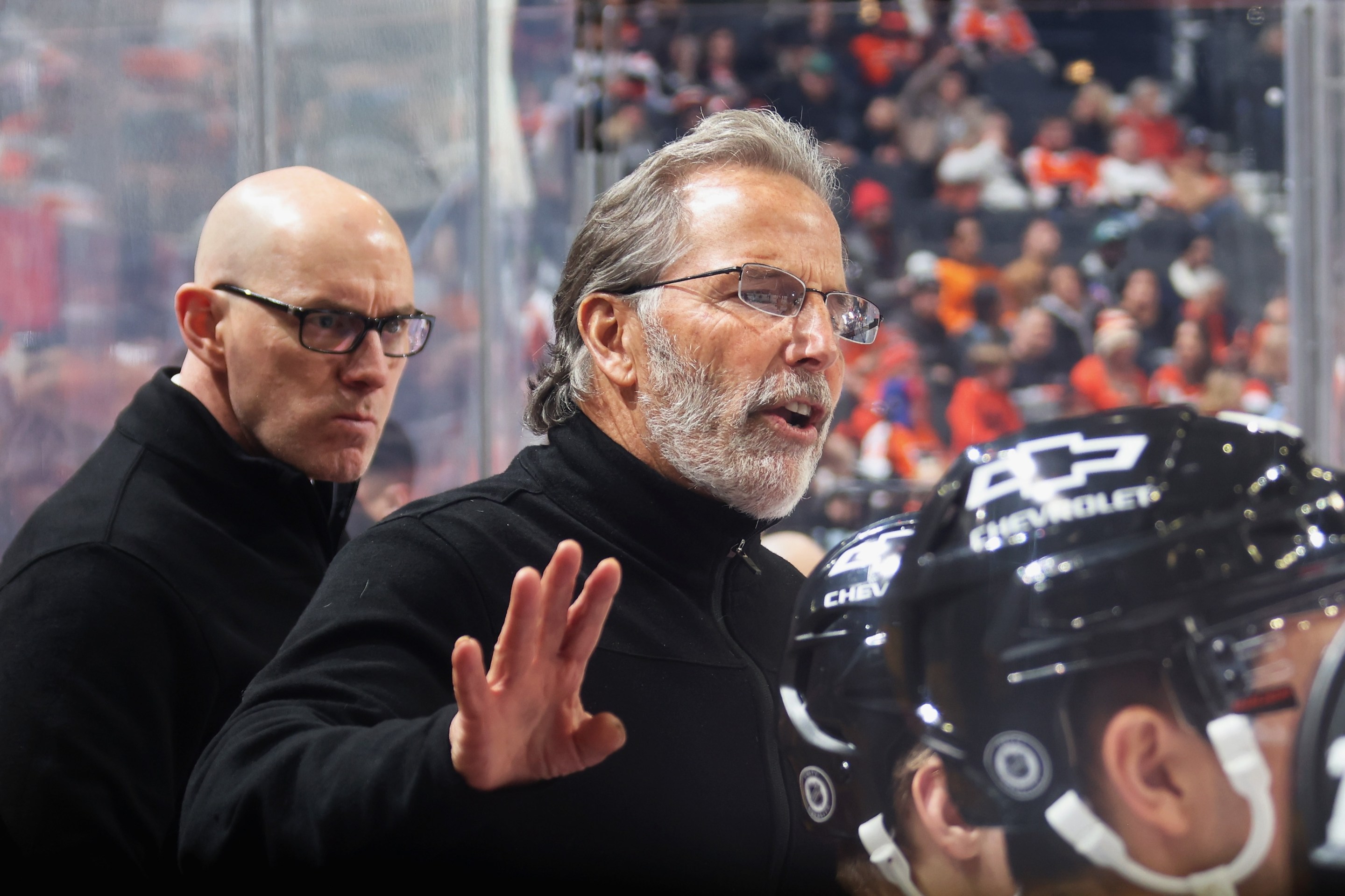 Coach John Tortorella of the Philadelphia Flyers of the Utah Hockey Club at the Wells Fargo Center on December 8, 2024 in Philadelphia, Pennsylvania.