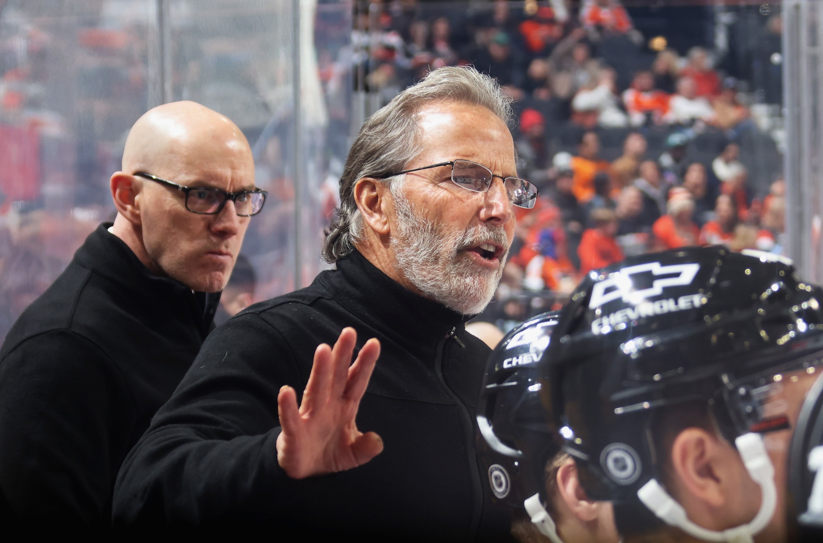 Coach John Tortorella of the Philadelphia Flyers of the Utah Hockey Club at the Wells Fargo Center on December 8, 2024 in Philadelphia, Pennsylvania.