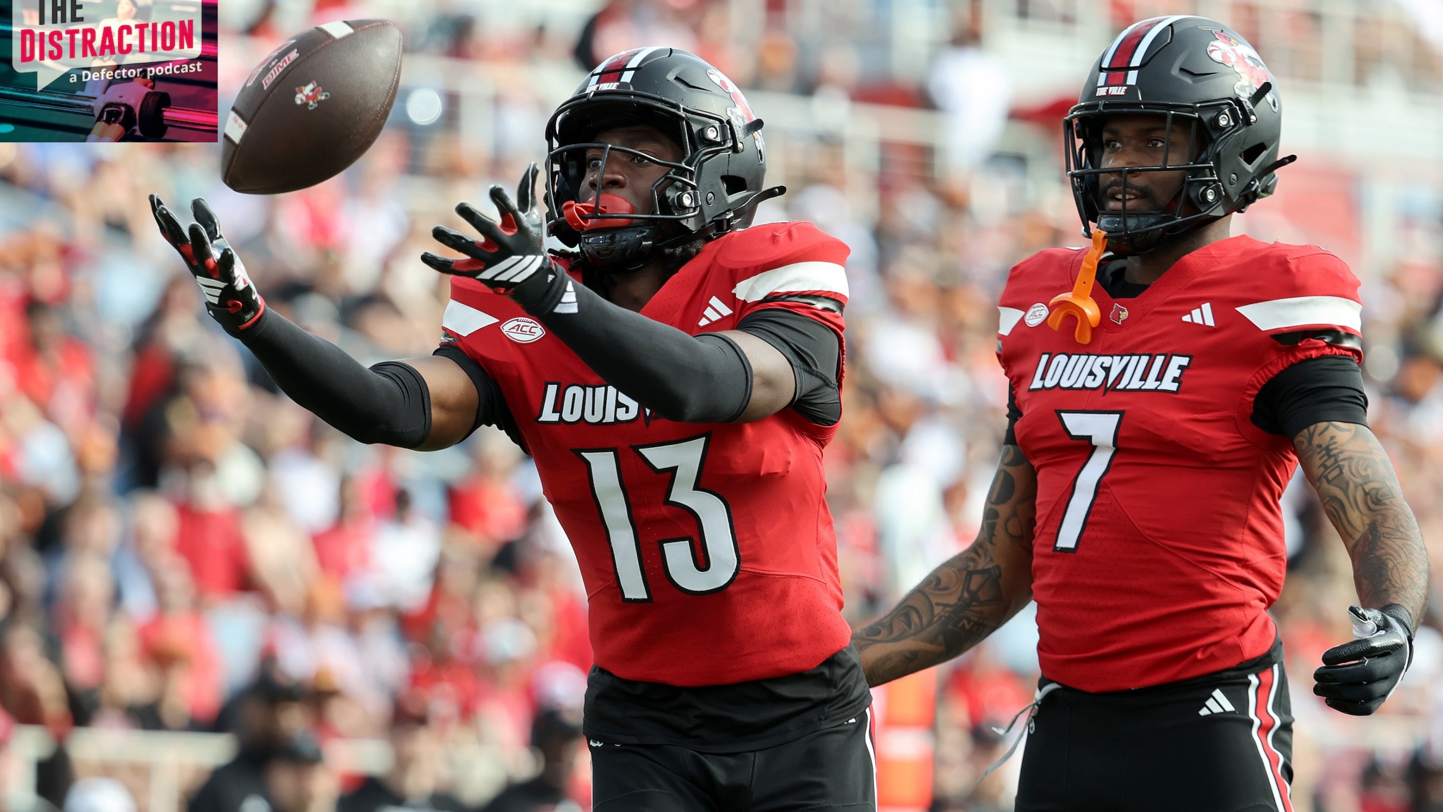 Justin Agu #13 of the Louisville Cardinals catches the ball against the Toledo Rockets during the first half of the 2025 Bush's Boca Raton Bowl of Beans at Flagler Credit Union Stadium on December 23, 2025.