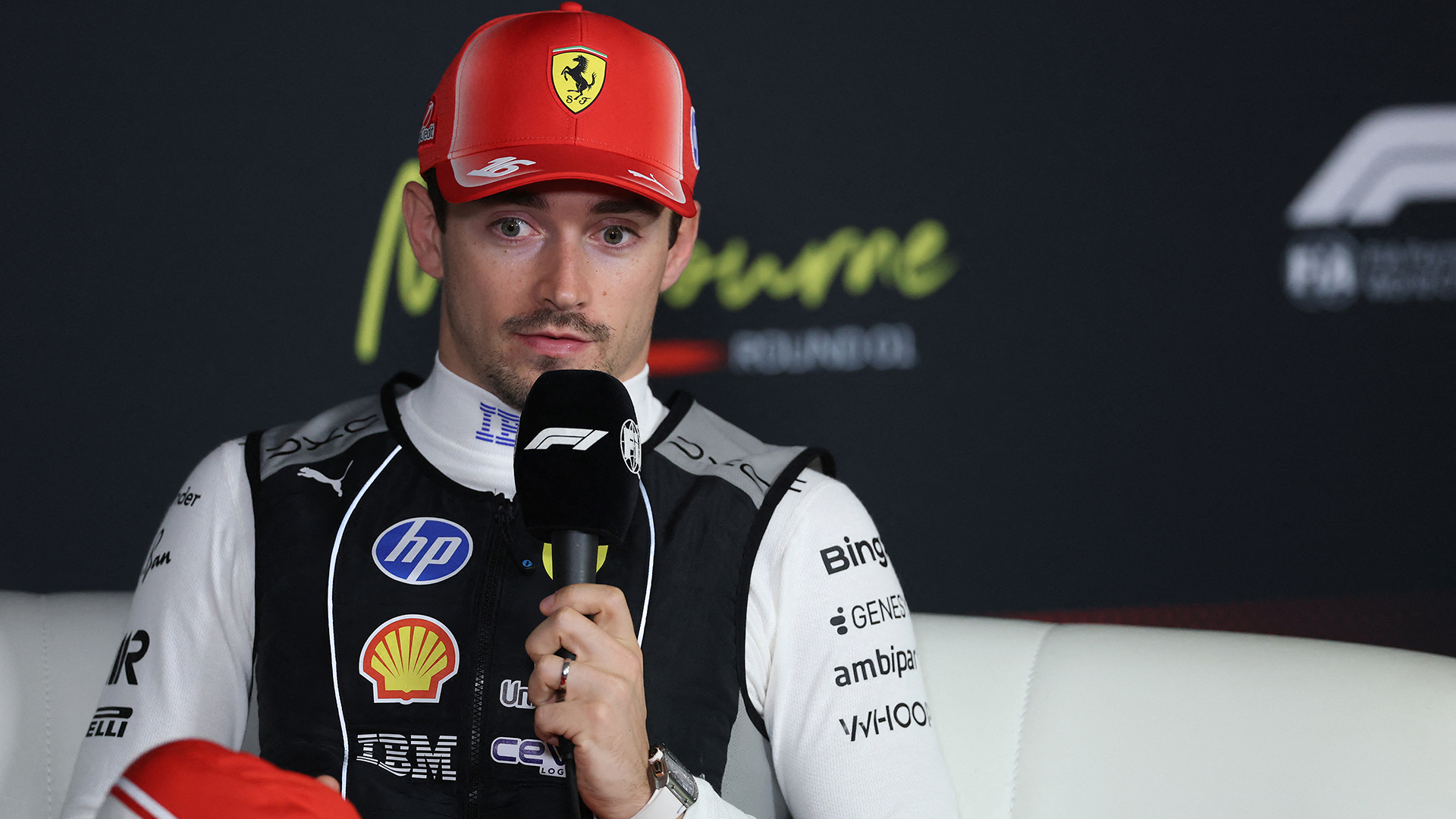 Ferrari's Monegasque driver Charles Leclerc speaks during a press conference after the Formula One Australian Grand Prix at Melbourne's Albert Park Circuit on March 8, 2026.