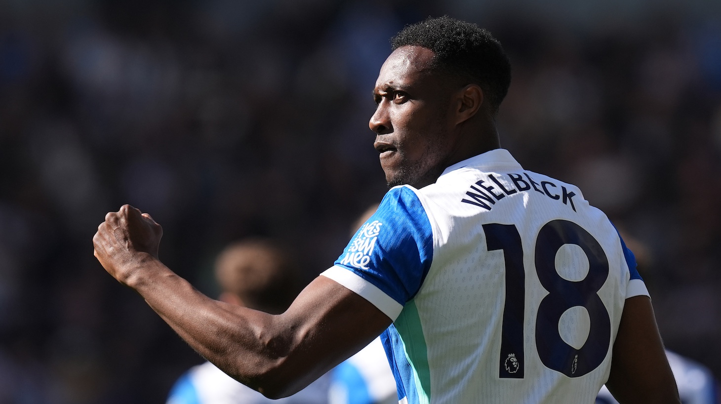 Brighton and Hove Albion's Danny Welbeck celebrates scoring their side's first goal of the game during the Premier League match at the American Express Stadium, Brighton.