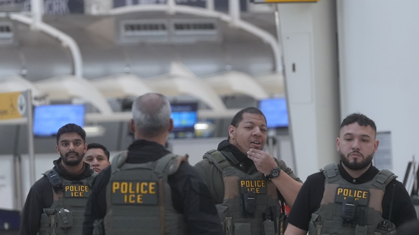 NEW YORK, UNITED STATES - MARCH 23: Immigration and Customs Enforcement (ICE) agents are seen at Terminal 1 of JFK as ICE agents have begun deploying at some U.S. airports amid the partial government shutdown in New York City, United States, on Monday, March 23, 2026. (Photo by Selcuk Acar/Anadolu via Getty Images)