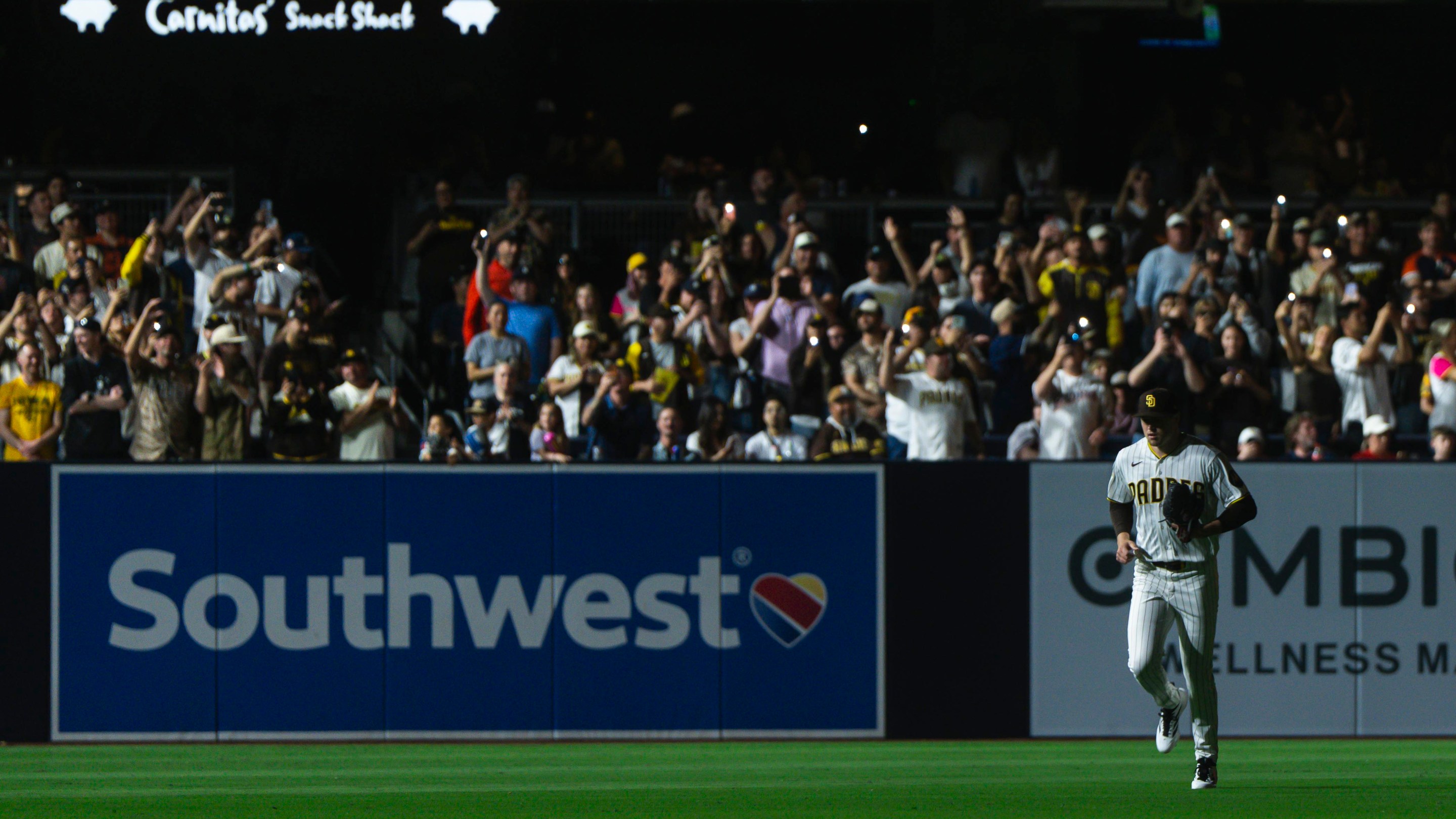 SAN DIEGO, CALIFORNIA - MARCH 28: Mason Miller #22 of the San Diego Padres enters the game in the ninth inning during the game against the Detroit Tigers at Petco Park on March 28, 2026 in San Diego, California. (Photo by Matt Thomas/San Diego Padres/Getty Images)