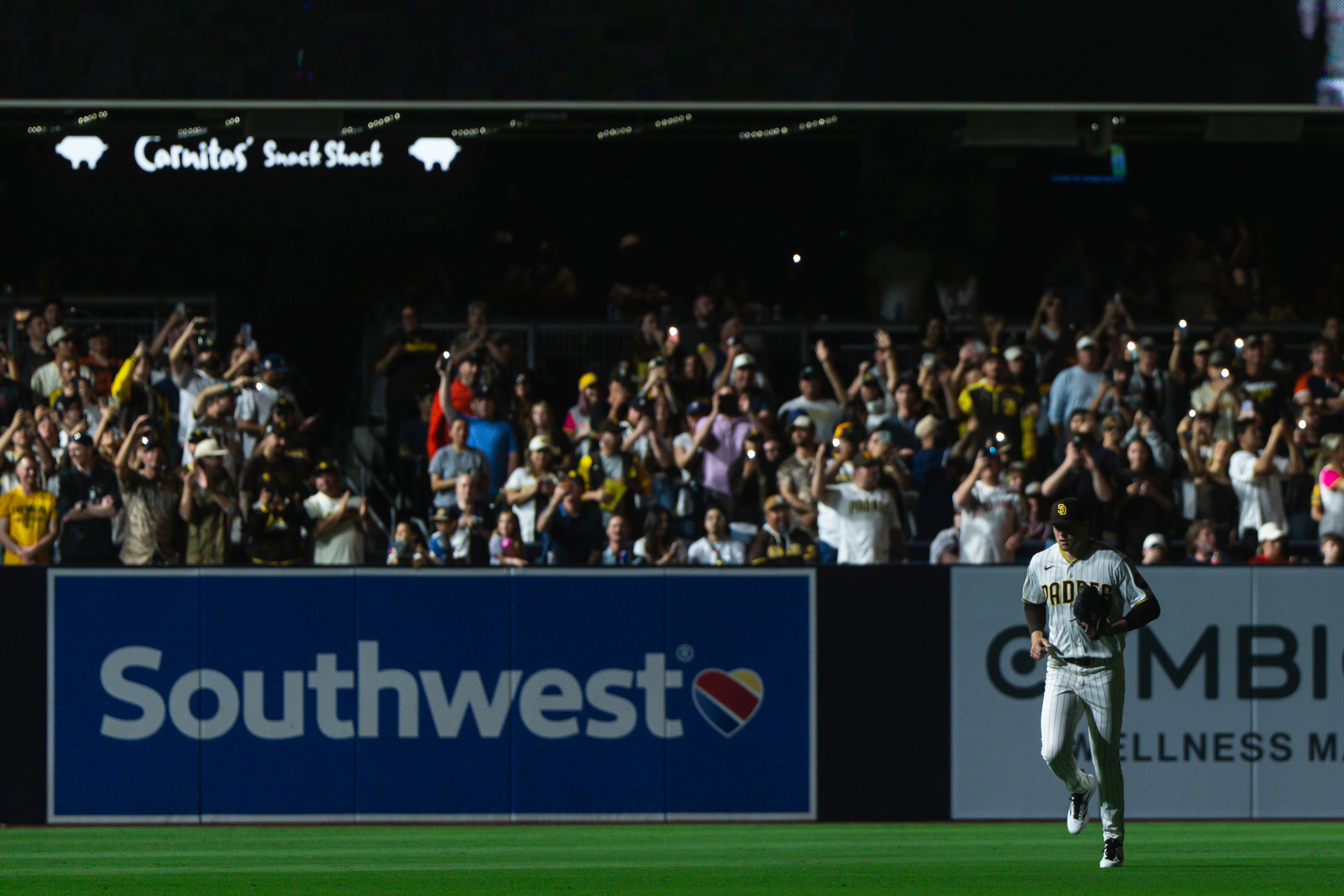 SAN DIEGO, CALIFORNIA - MARCH 28: Mason Miller #22 of the San Diego Padres enters the game in the ninth inning during the game against the Detroit Tigers at Petco Park on March 28, 2026 in San Diego, California. (Photo by Matt Thomas/San Diego Padres/Getty Images)