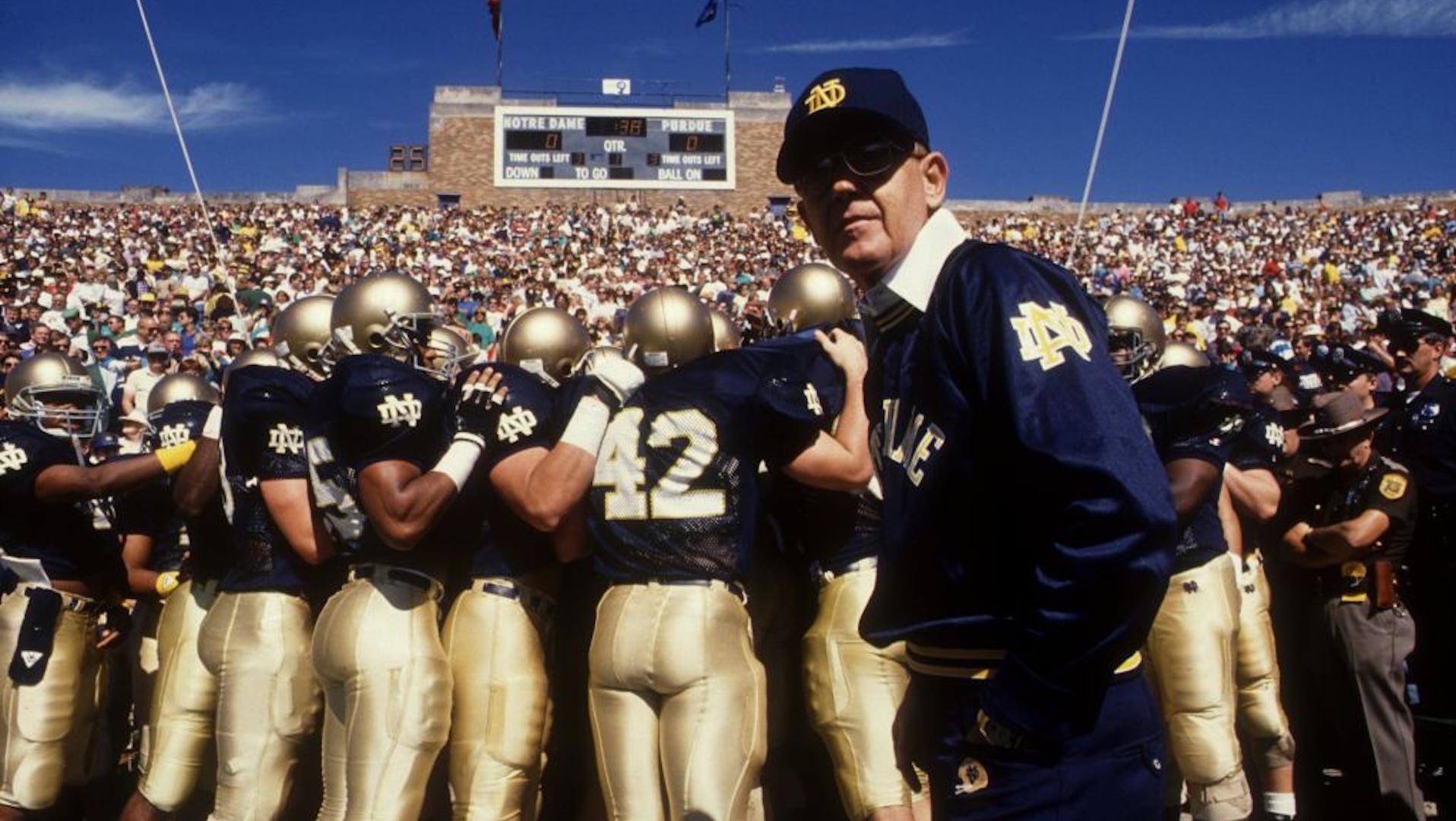 Lou Holtz coaching Notre Dame in 1988