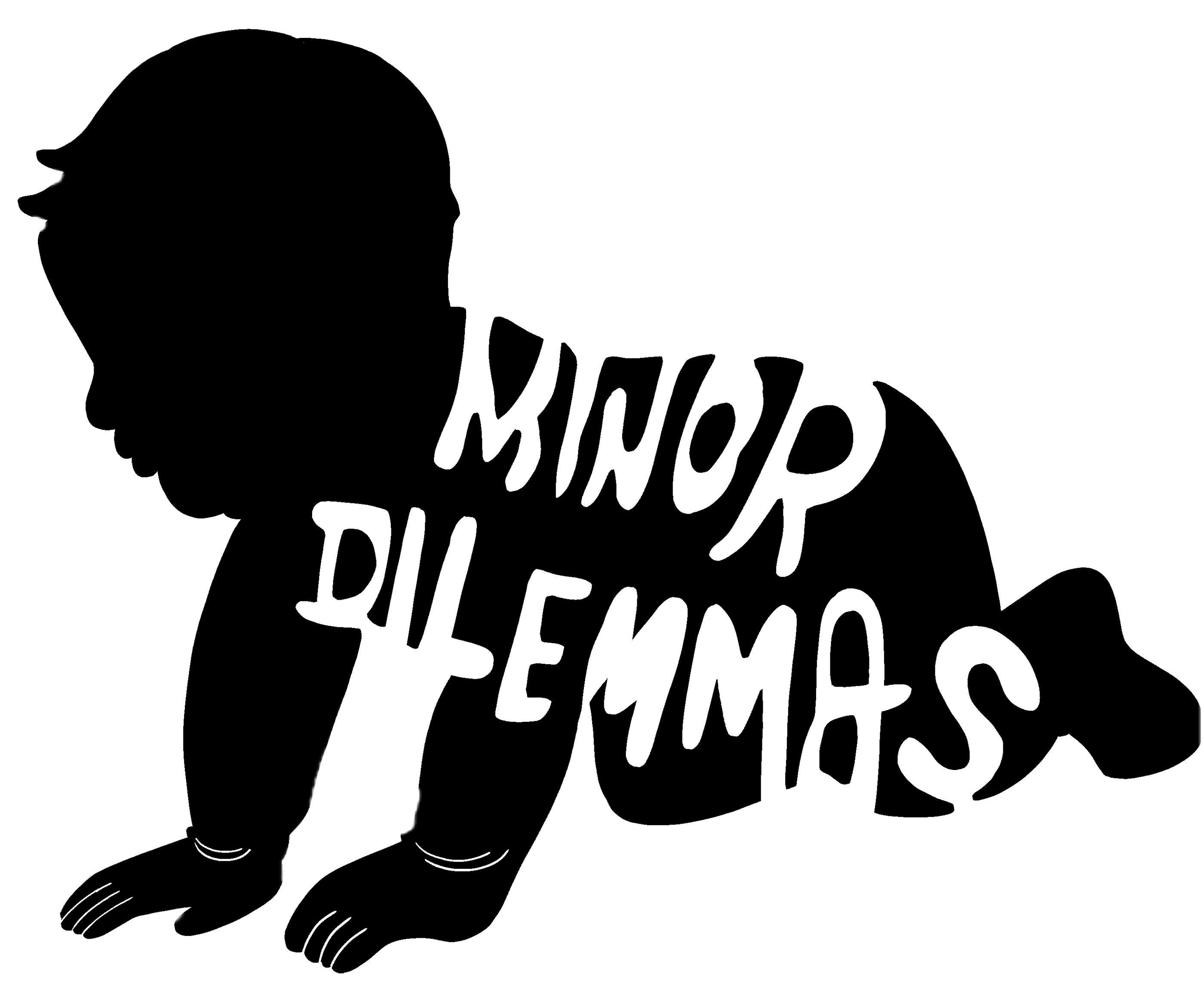 A silhouette of a baby with Minor Dilemmas written over it