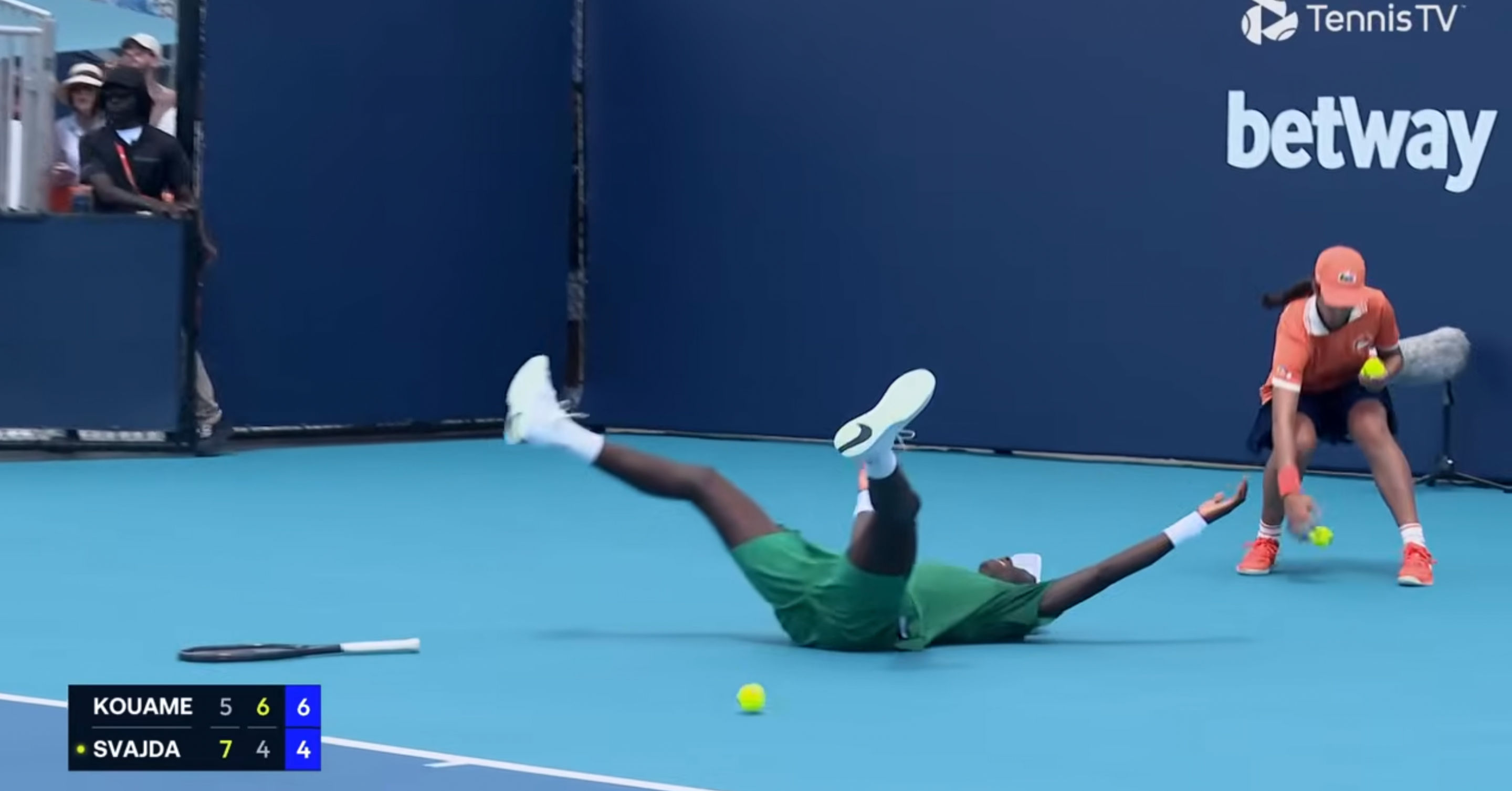 Moise Koumane falls to his back in celebration