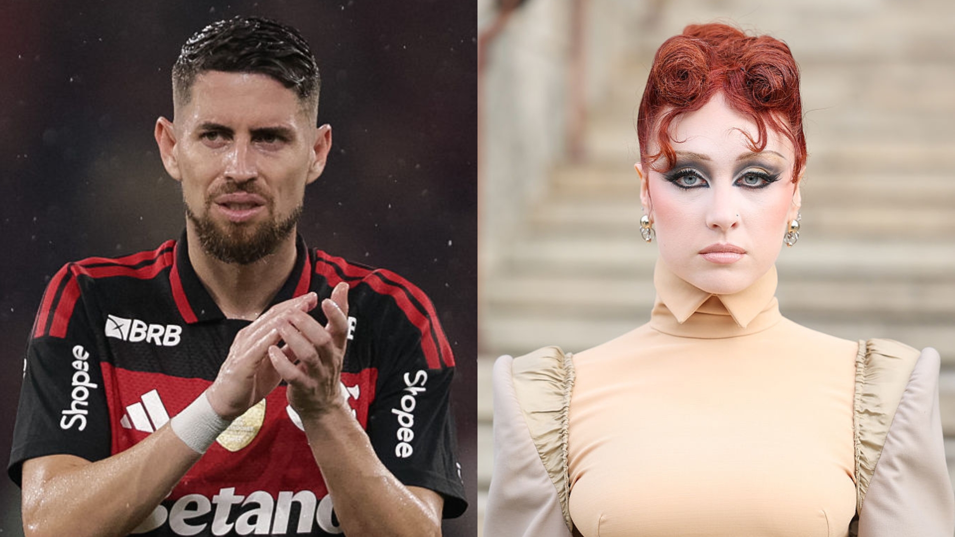 A side by side photo of Jorginho and Chappell Roan