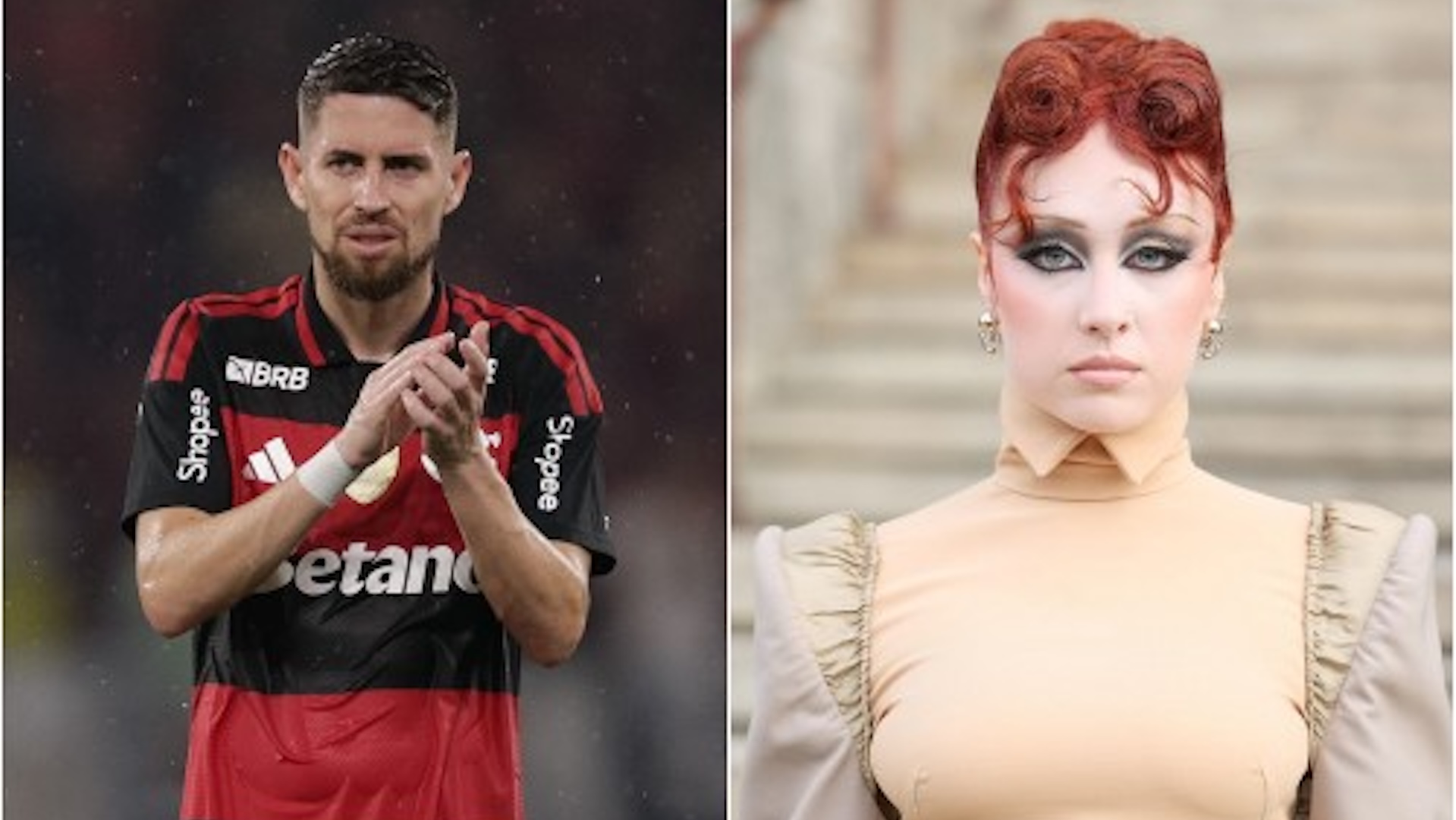 A side by side photo of Jorginho and Chappell Roan