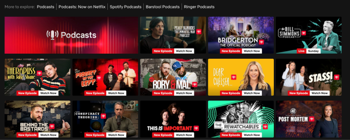Screenshot of Netflix search results when I search the word "podcast"