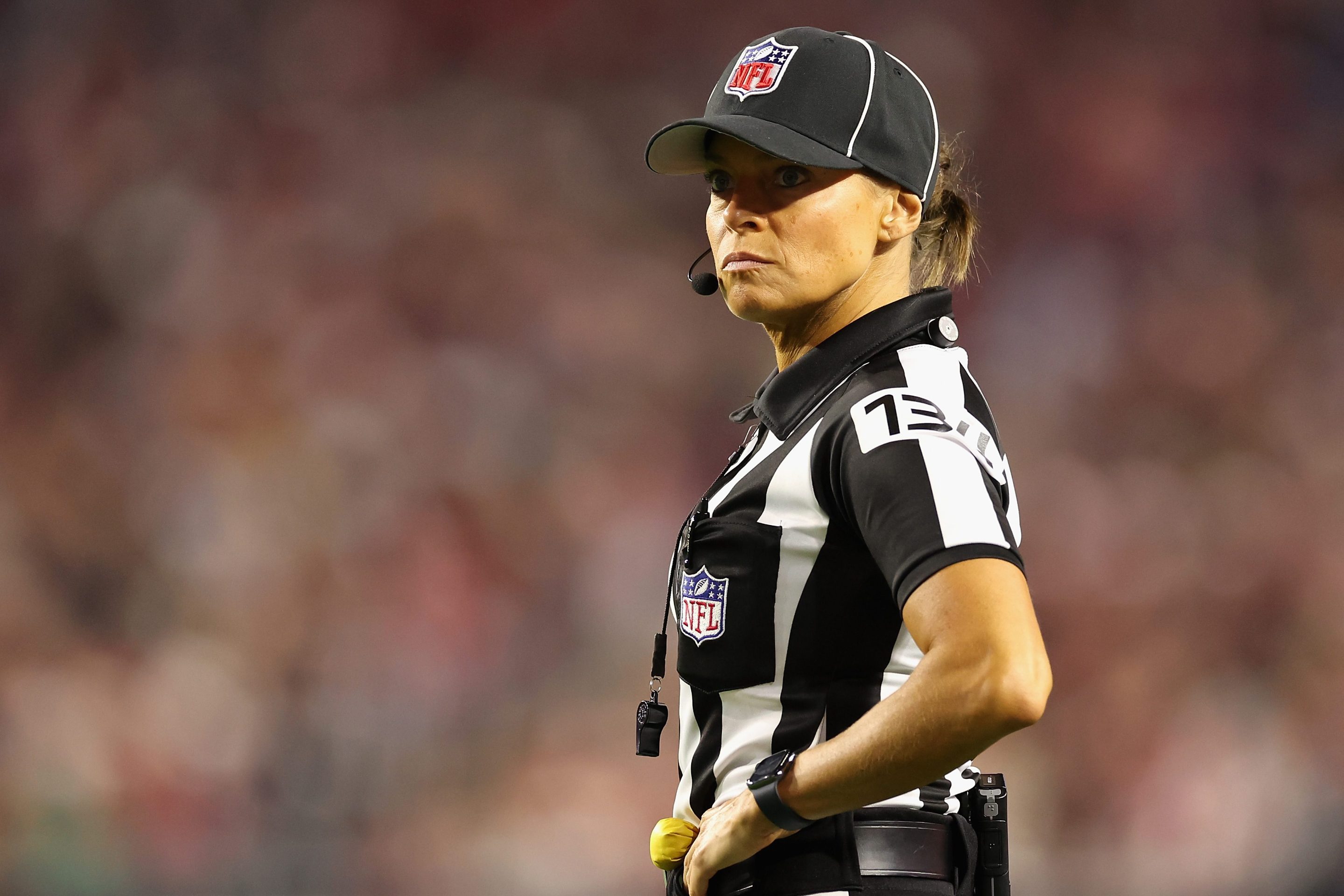 Down judge Robin DeLorenzo #134 during the NFL game at State Farm Stadium on December 25, 2022 in Glendale, Arizona.