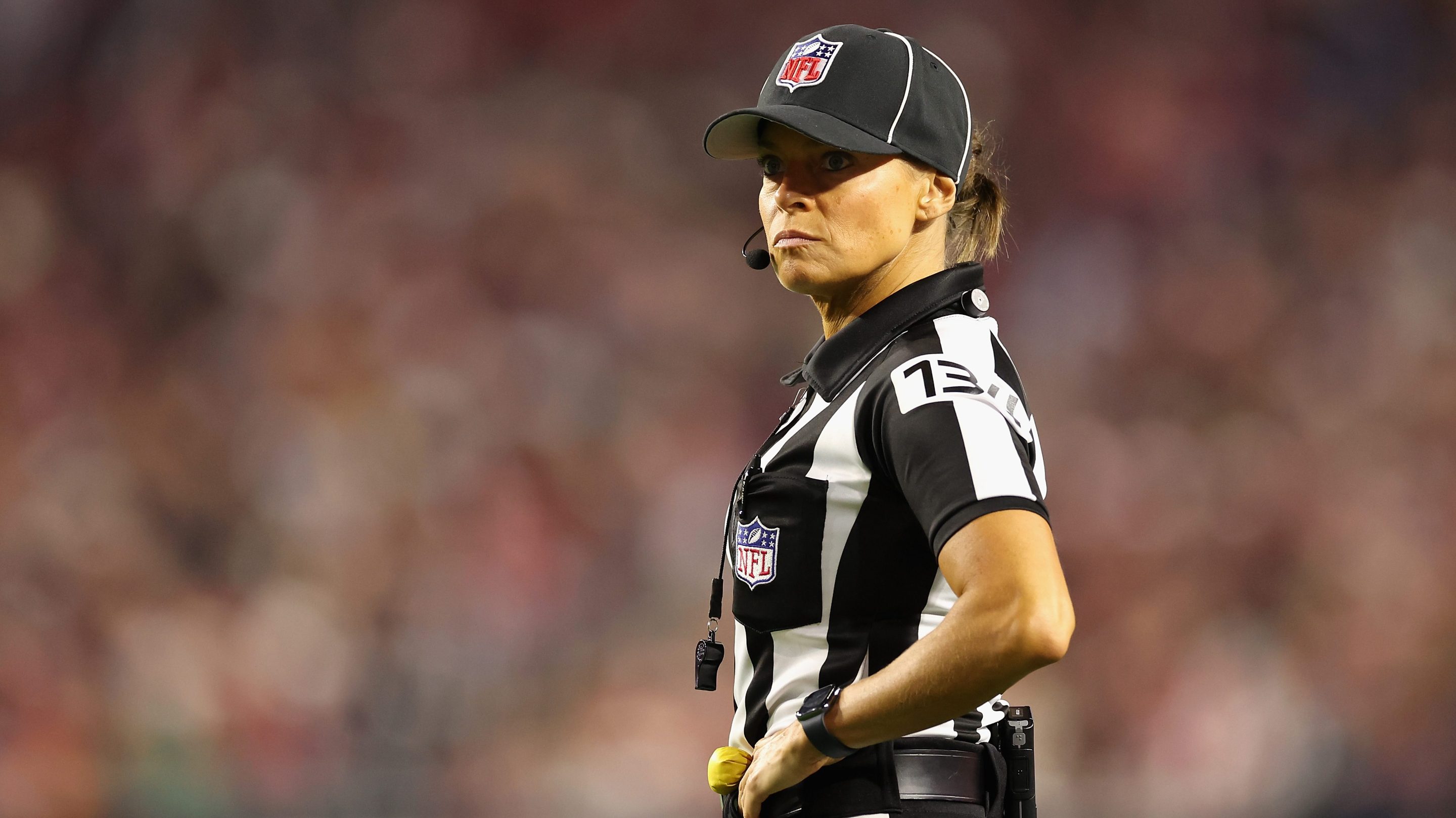 Down judge Robin DeLorenzo #134 during the NFL game at State Farm Stadium on December 25, 2022 in Glendale, Arizona.