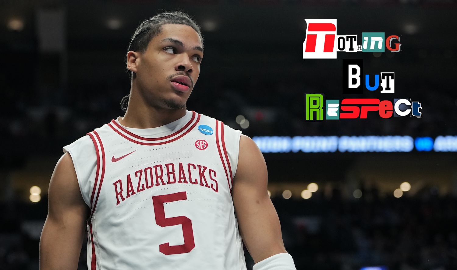 PORTLAND, OREGON - MARCH 21: Darius Acuff Jr. #5 of the Arkansas Razorbacks looks on against the High Point Panthers during the second half in the second round of the 2026 NCAA Men's Basketball Tournament at Moda Center on March 21, 2026 in Portland, Oregon. (Photo by Soobum Im/Getty Images)
