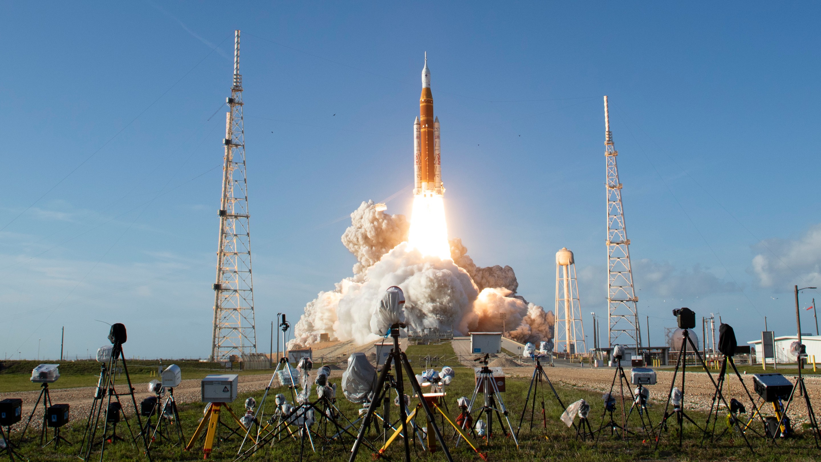 CAPE CANAVERAL, FLORIDA - APRIL 01: (EDITOR'S NOTE: Getty Images provides access to this publicly distributed image for editorial purposes and is not the copyright owner. Additional permissions may be required and are the sole responsibility of the end user.) In this handout image provided by NASA, NASA's Space Launch System rocket carrying the Orion spacecraft with NASA astronauts Reid Wiseman, commander; Victor Glover, pilot; Christina Koch, mission specialist; and CSA (Canadian Space Agency) astronaut Jeremy Hansen, mission specialist onboard launches on the Artemis II mission, Wednesday, April 1, 2026, from Launch Complex 39B at NASA's Kennedy Space Center in Florida. NASA's Artemis II mission will take Wiseman, Glover, Koch, and Hansen on a 10-day journey around the Moon and back aboard their Orion spacecraft. The quartet launched at 6:35 p.m. EDT, from Launch Complex 39B at the Kennedy Space Center. (Photo by Aubrey Gemignani/NASA/Getty Images)