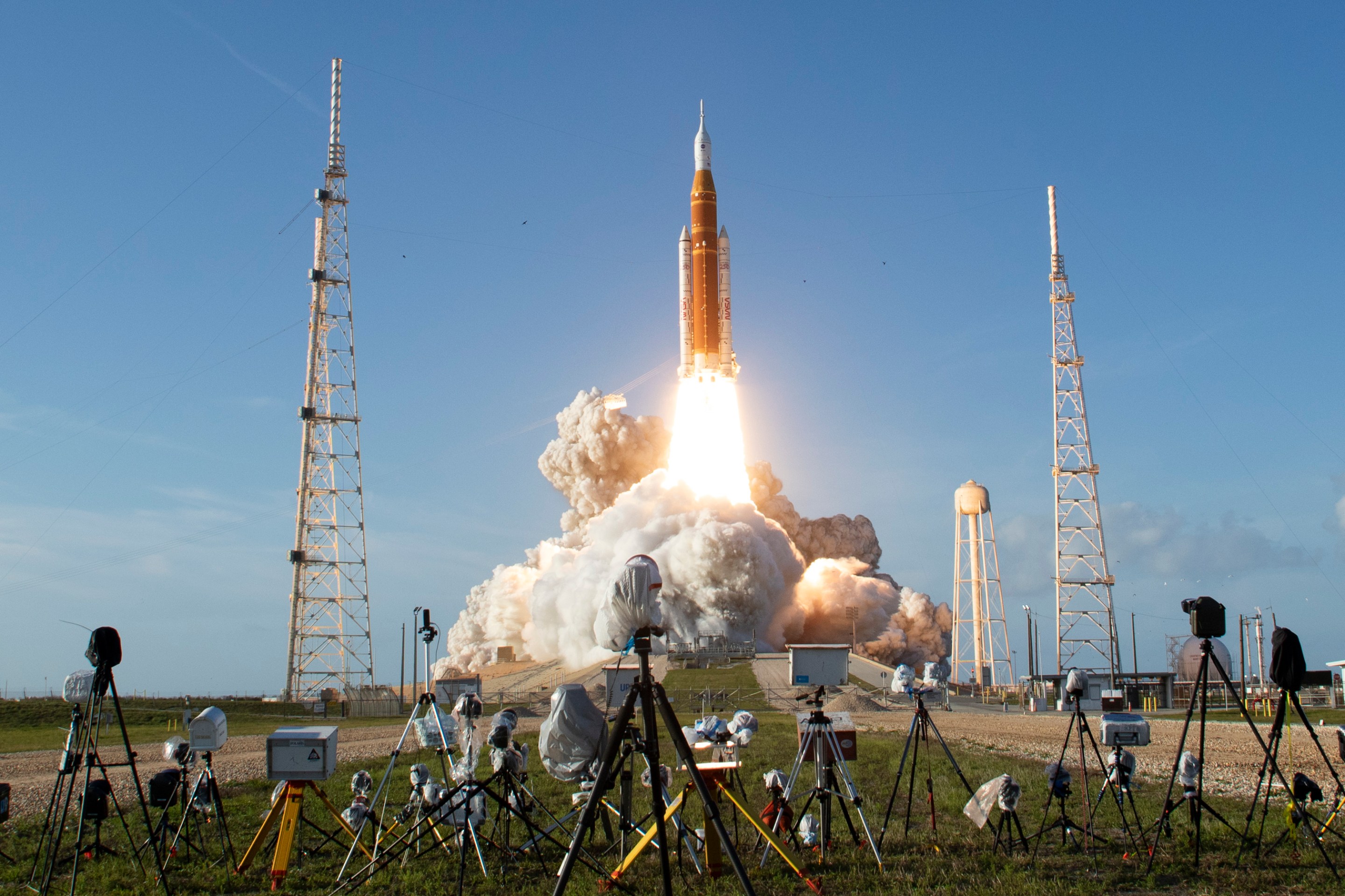CAPE CANAVERAL, FLORIDA - APRIL 01: (EDITOR'S NOTE: Getty Images provides access to this publicly distributed image for editorial purposes and is not the copyright owner. Additional permissions may be required and are the sole responsibility of the end user.) In this handout image provided by NASA, NASA's Space Launch System rocket carrying the Orion spacecraft with NASA astronauts Reid Wiseman, commander; Victor Glover, pilot; Christina Koch, mission specialist; and CSA (Canadian Space Agency) astronaut Jeremy Hansen, mission specialist onboard launches on the Artemis II mission, Wednesday, April 1, 2026, from Launch Complex 39B at NASA's Kennedy Space Center in Florida. NASA's Artemis II mission will take Wiseman, Glover, Koch, and Hansen on a 10-day journey around the Moon and back aboard their Orion spacecraft. The quartet launched at 6:35 p.m. EDT, from Launch Complex 39B at the Kennedy Space Center. (Photo by Aubrey Gemignani/NASA/Getty Images)