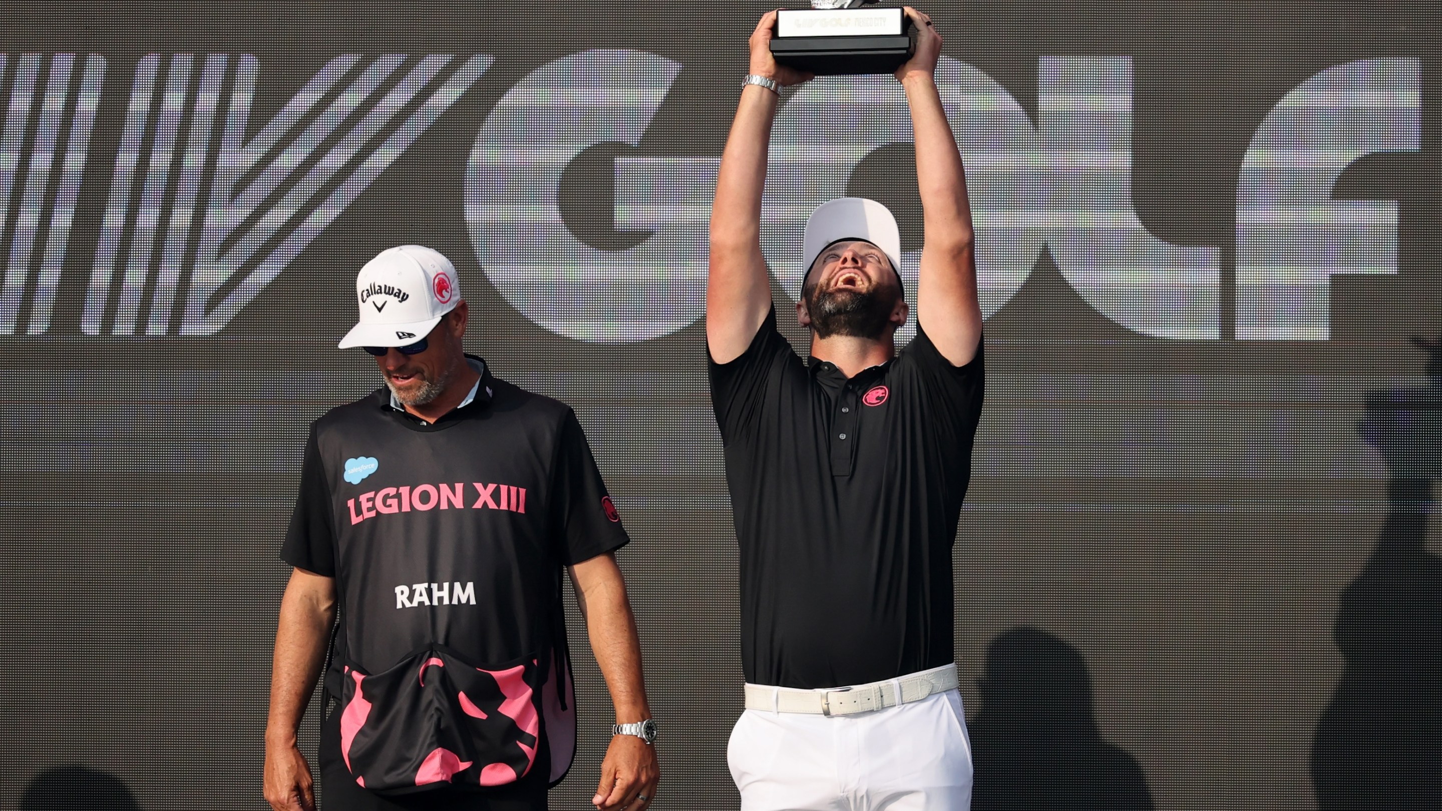 Jon Rahm of Legion XIII celebrates with the trophy after winning the final round of LIV Golf Mexico City at Club de Golf Chapultepec on April 19, 2026 in Mexico City.