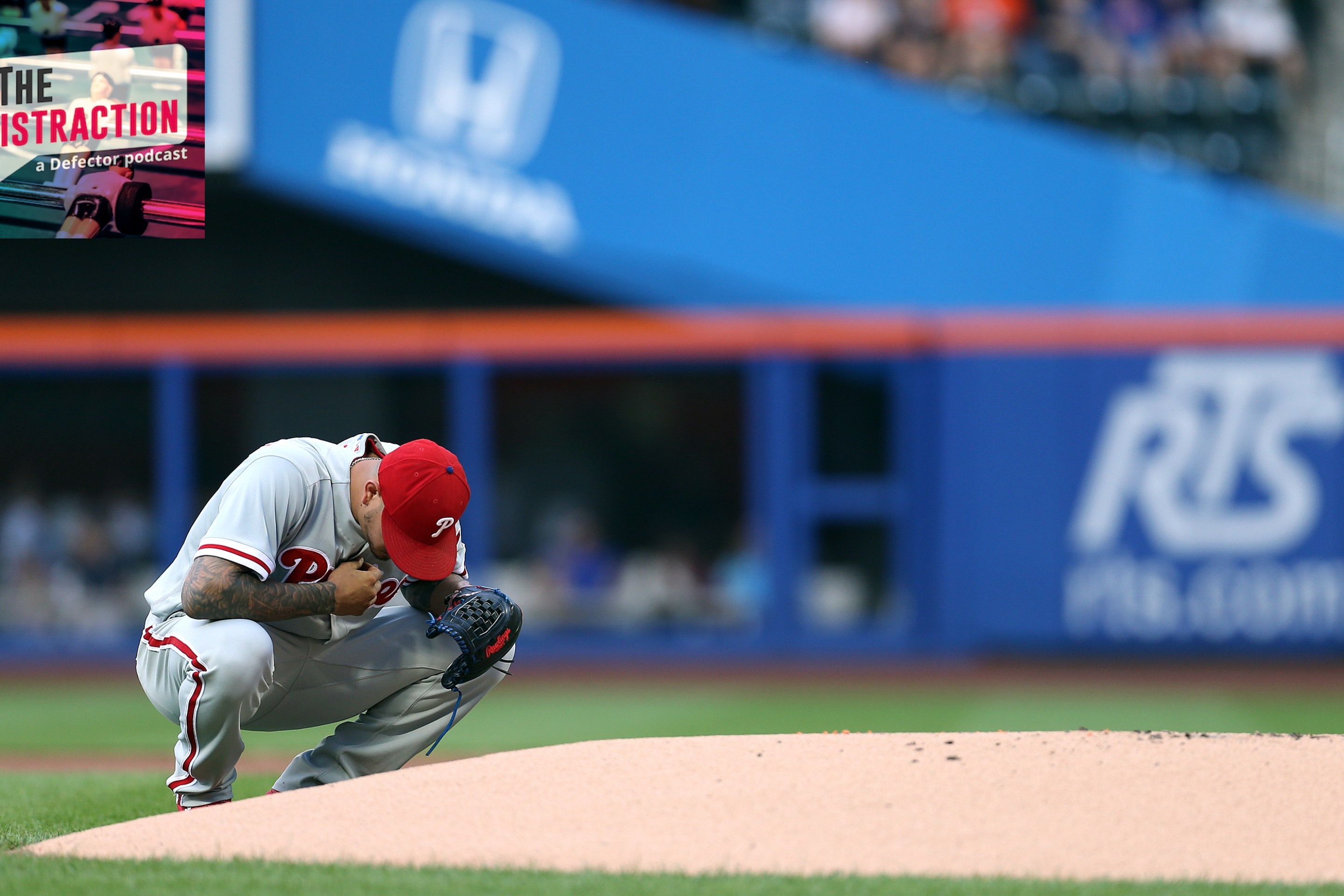 Vince Velasquez of the Philadelphia Phillies prays before he pitches against the New York Mets during a game at Citi Field on July 11, 2018.