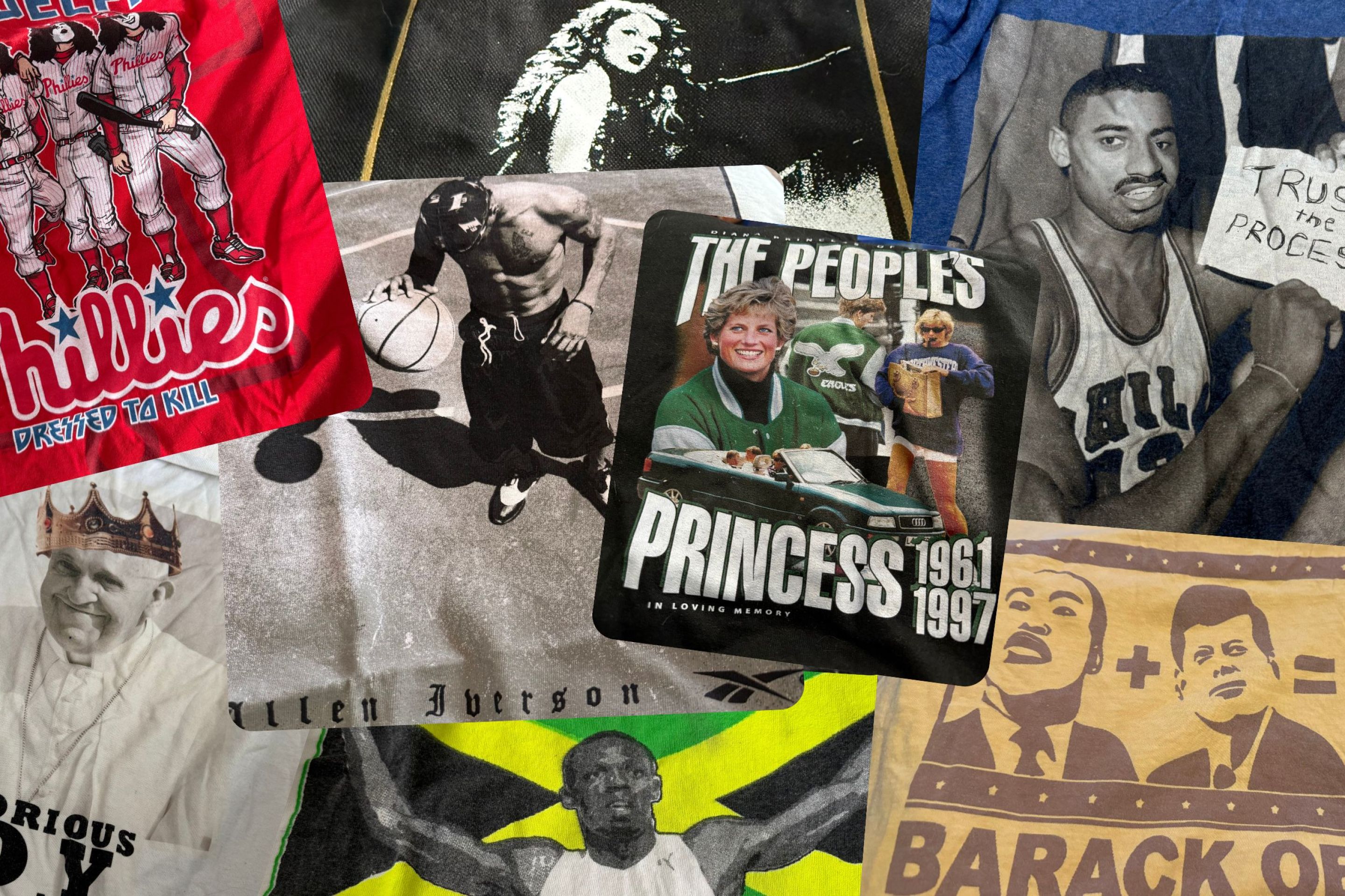 A collage of some of Dan's bootleg T-shirts