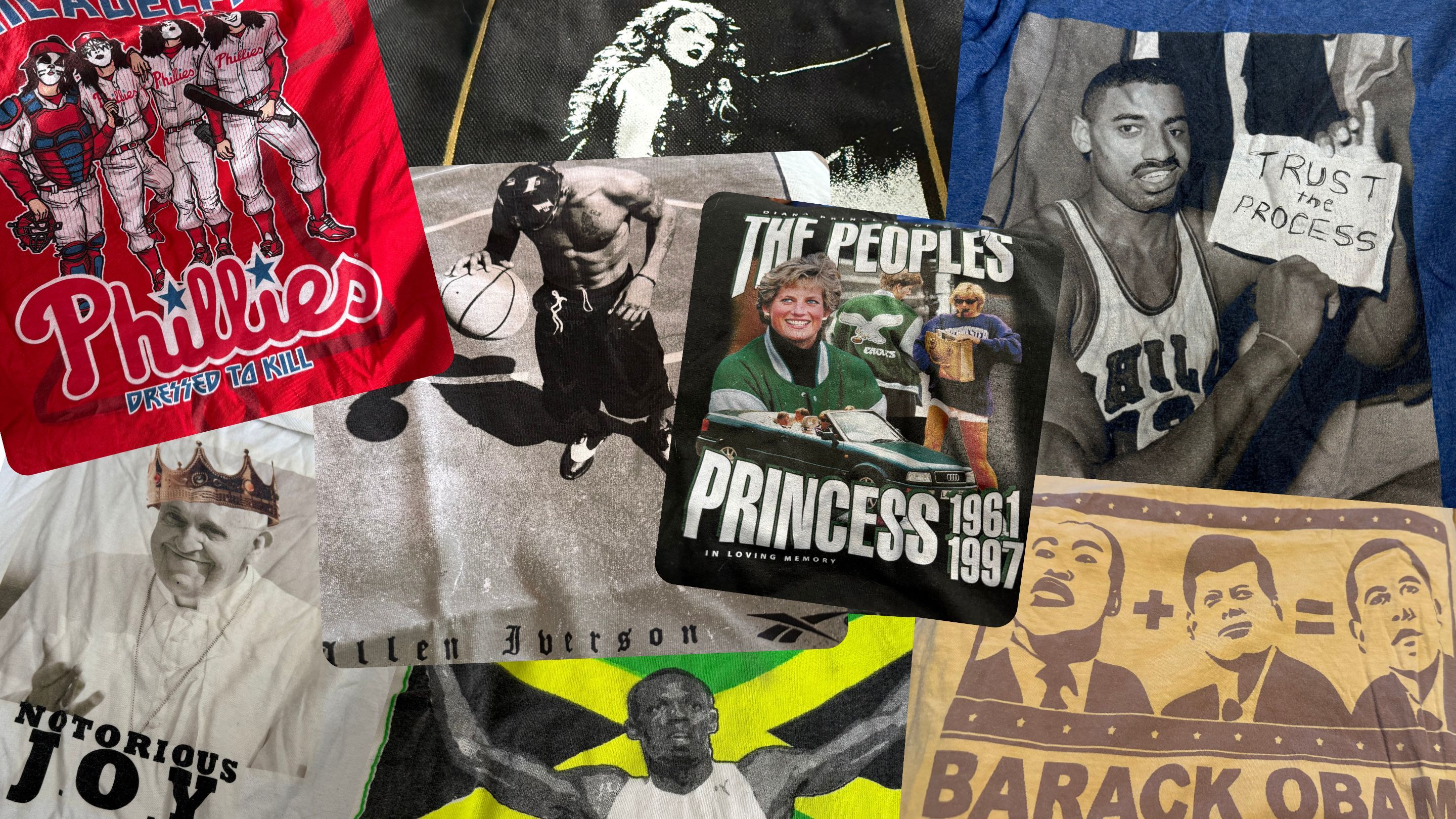 A collage of some of Dan's bootleg T-shirts