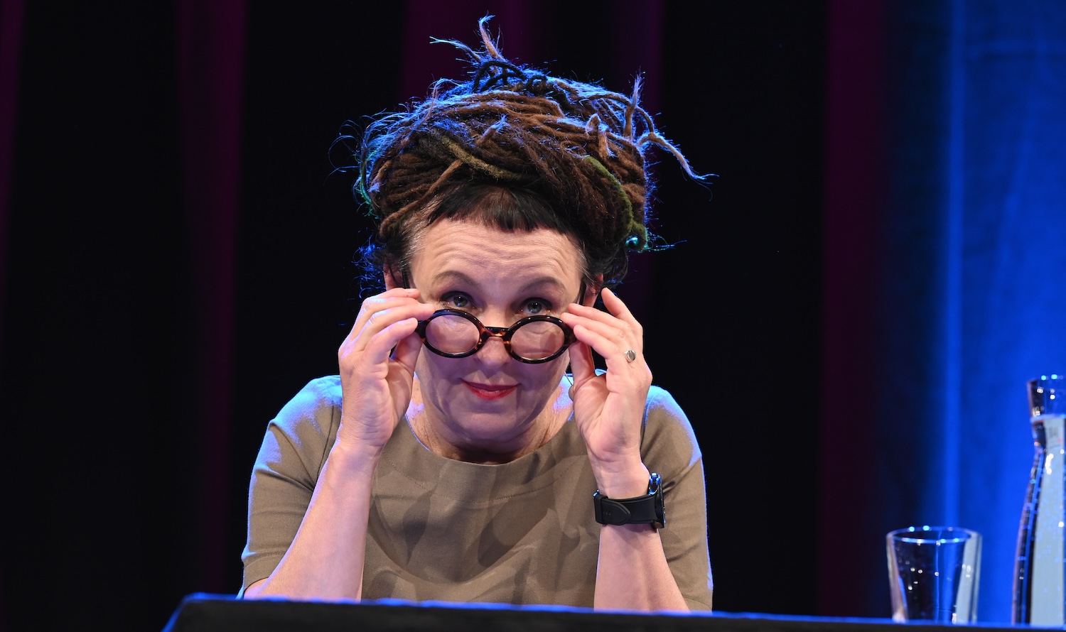 09 June 2023, North Rhine-Westphalia, Cologne: Polish author Olga Tokarczuk speaks on the panel at Phil.Cologne, the international festival of philosophy. Photo: Horst Galuschka/dpa (Photo by Horst Galuschka/picture alliance via Getty Images)