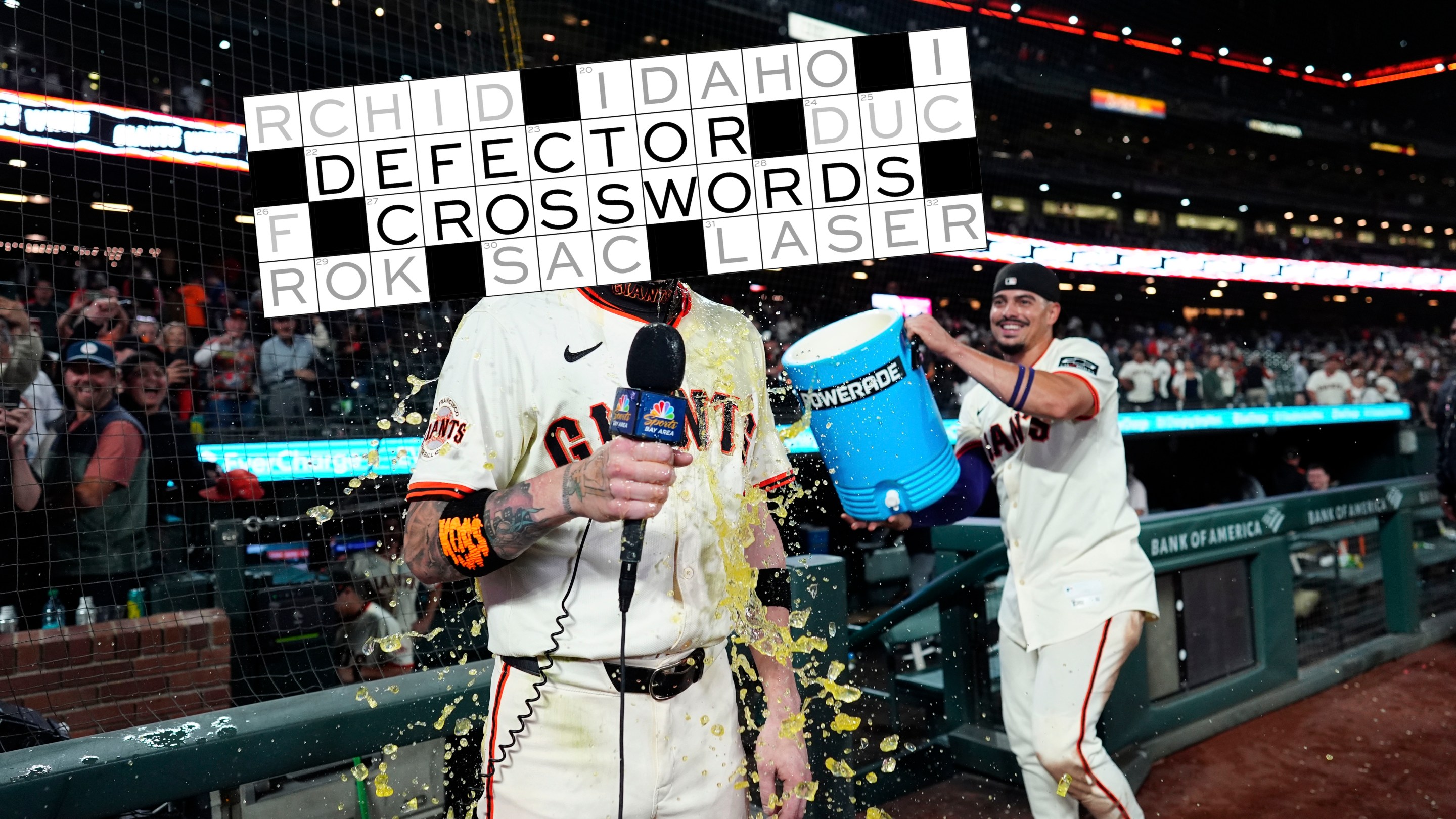 Christian Koss #50 of the San Francisco Giants gets a gatorade bath after the game at Oracle Park at Oracle Park on September 8, 2025 in San Francisco, California.