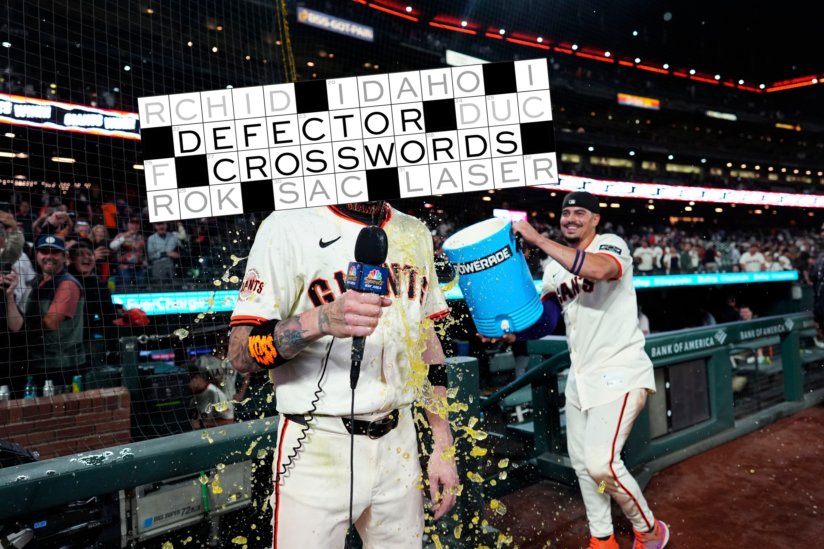 Christian Koss #50 of the San Francisco Giants gets a gatorade bath after the game at Oracle Park at Oracle Park on September 8, 2025 in San Francisco, California.