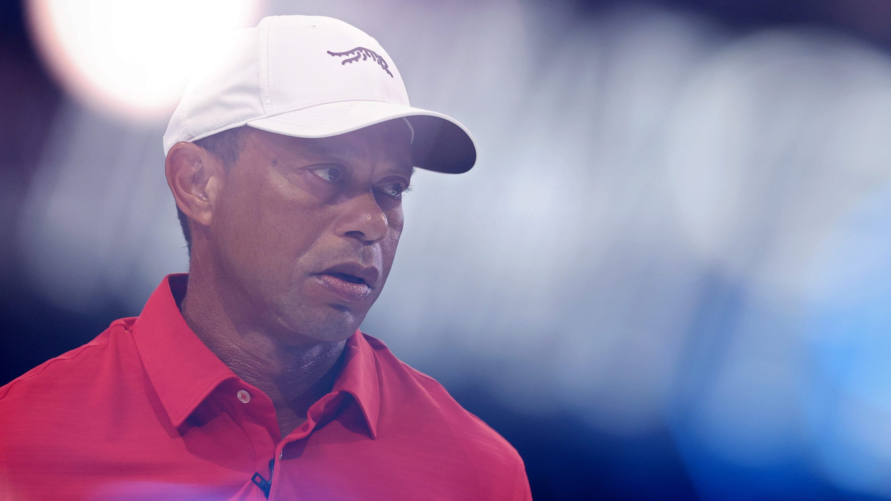 Tiger Woods of Jupiter Links Golf Club looks on before the match against the Los Angeles Golf Club at SoFi Center on March 24, 2026 in Palm Beach Gardens, Florida.