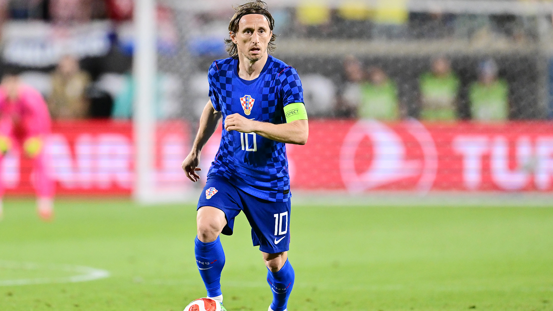 Luka Modric of Croatia controls the ball during the international friendly match between Brazil and Croatia at Camping World Stadium on March 31, 2026 in Orlando, Florida.