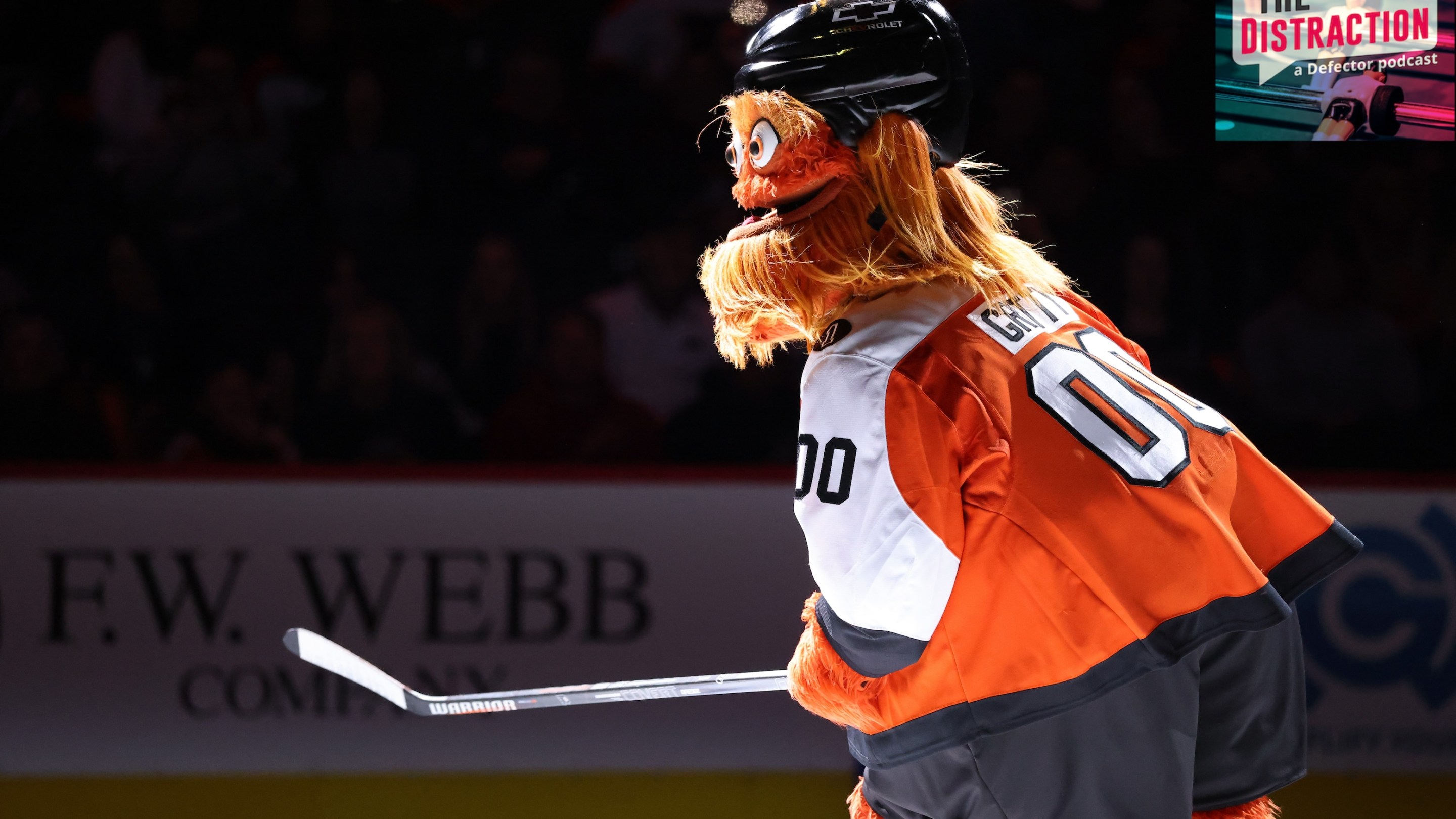 Gritty the mascot of the Philadelphia Flyers skates onto the ice prior to an NHL game against the Dallas Stars at the Xfinity Mobile Arena on March 29, 2026 in Philadelphia, Pennsylvania.