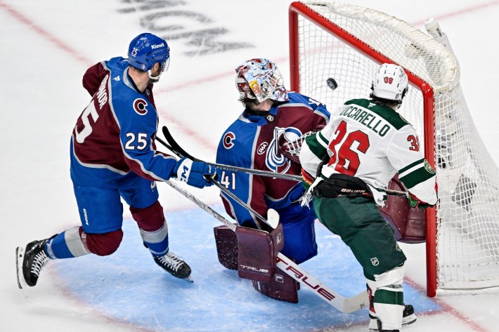 Minnesota Wild right wing Mats Zuccarello (36) scores a goal past Colorado Avalanche goaltender Scott Wedgewood