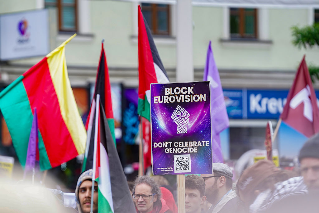 People take part in a No Stage For Genocide protest to demonstrate against Israel's participation in the Eurovision Song Contest in Vienna, Austria. Picture date: Saturday May 16, 2026. (Photo by Ian West/PA Images via Getty Images)