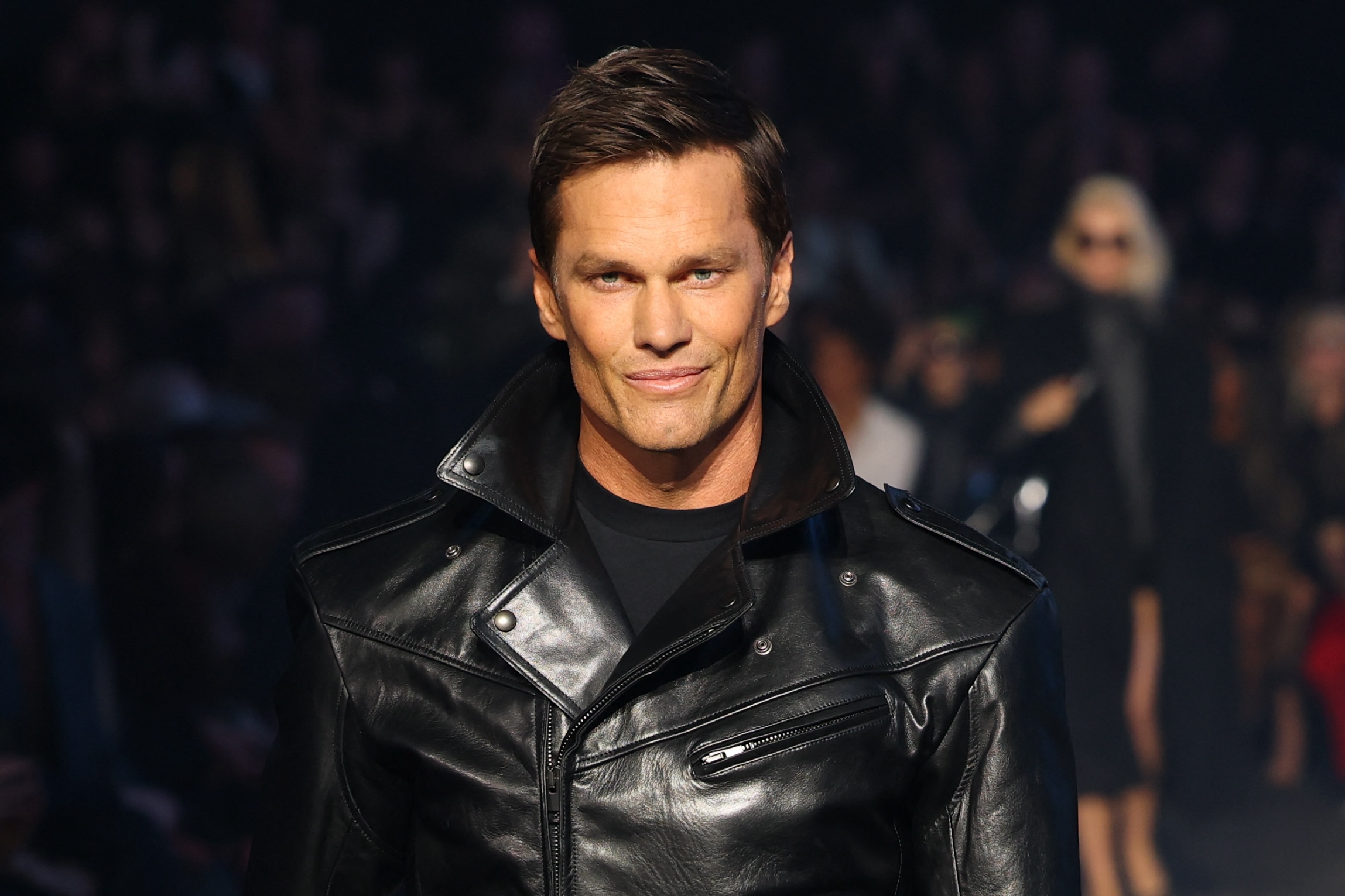 US former football player Tom Brady walks the runway during the Gucci Cruise 2027 collection fashion show at Times Square in New York on May 16, 2026.