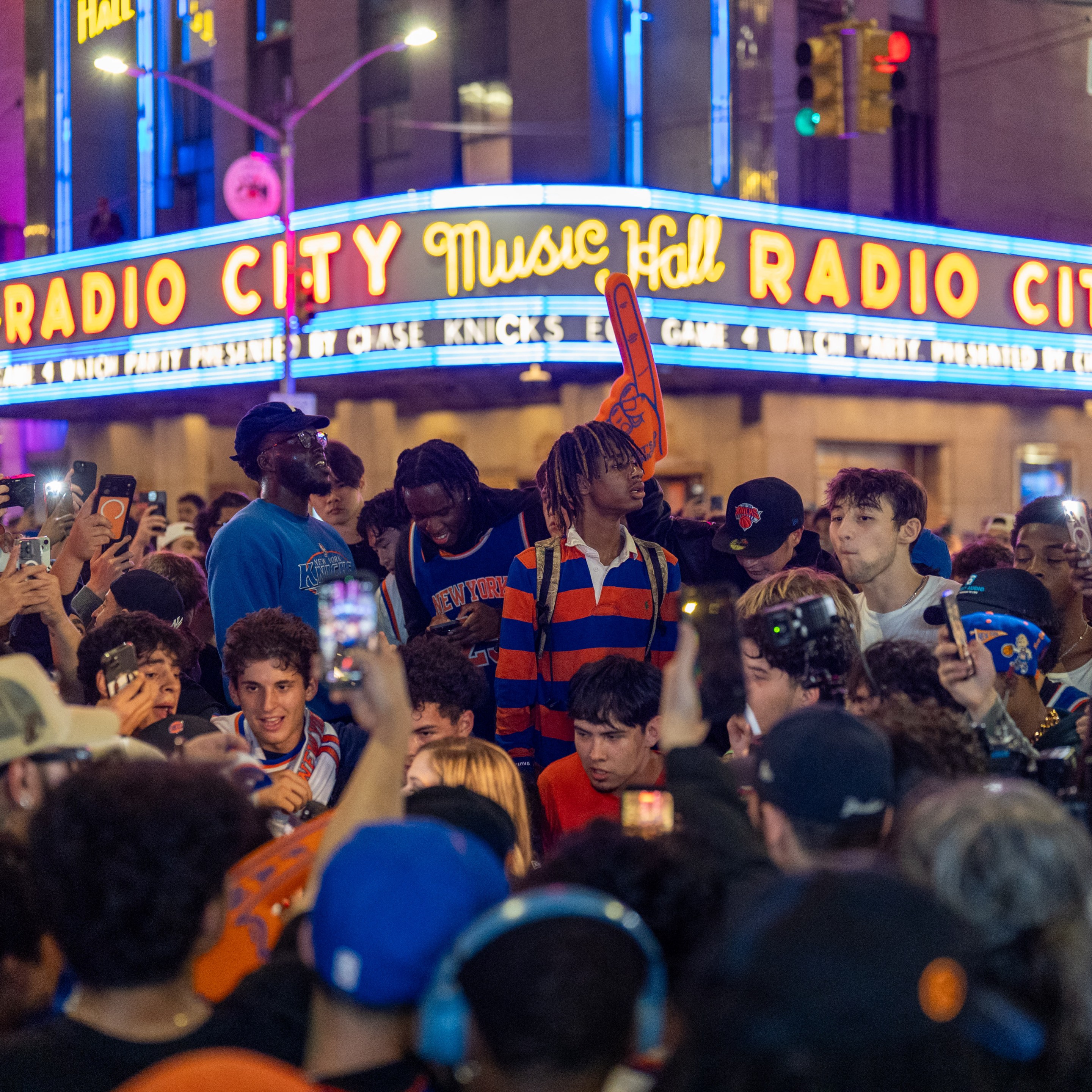 Knicks fans celebrate a trip to the Finals