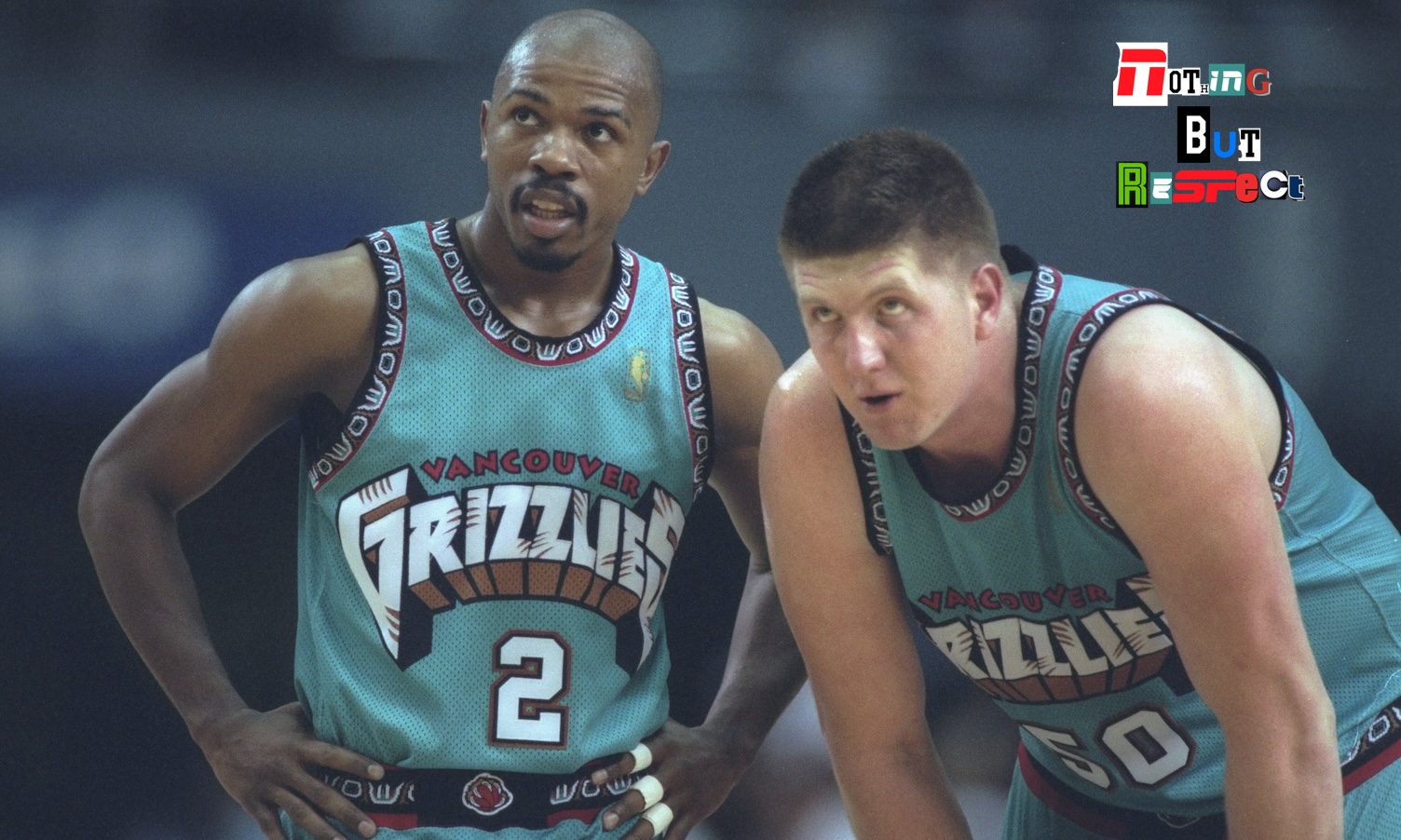 25 Mar 1997: Vancouver Grizzlies guard Greg Anthony (left) and teammate center Bryant Reeves look on during a game against the Los Angeles Clippers at the Los Angeles Sports Arena in Los Angeles, California. The Clippers won the game, 110-104. Mandatory