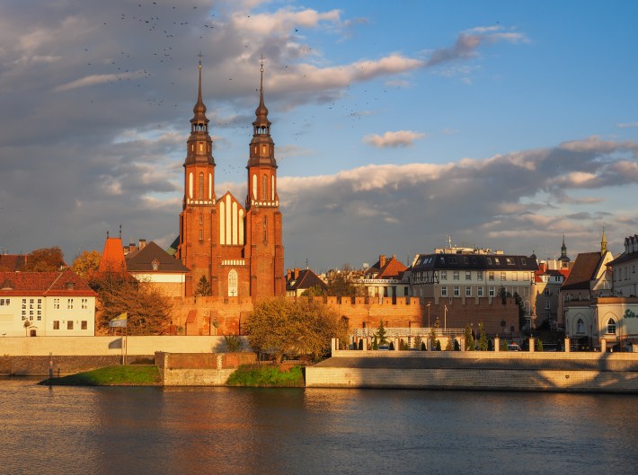 a photo of the Cathedral of the Exaltation of the Holy Cross in Opole, Poland