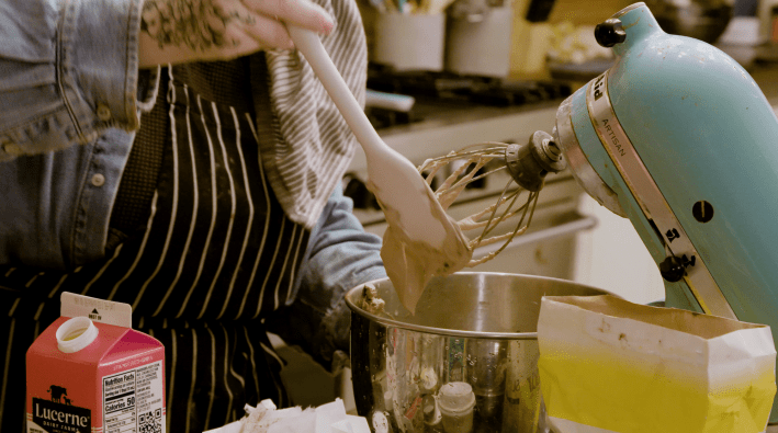 Kelsey mixes the filling in her stand mixer.