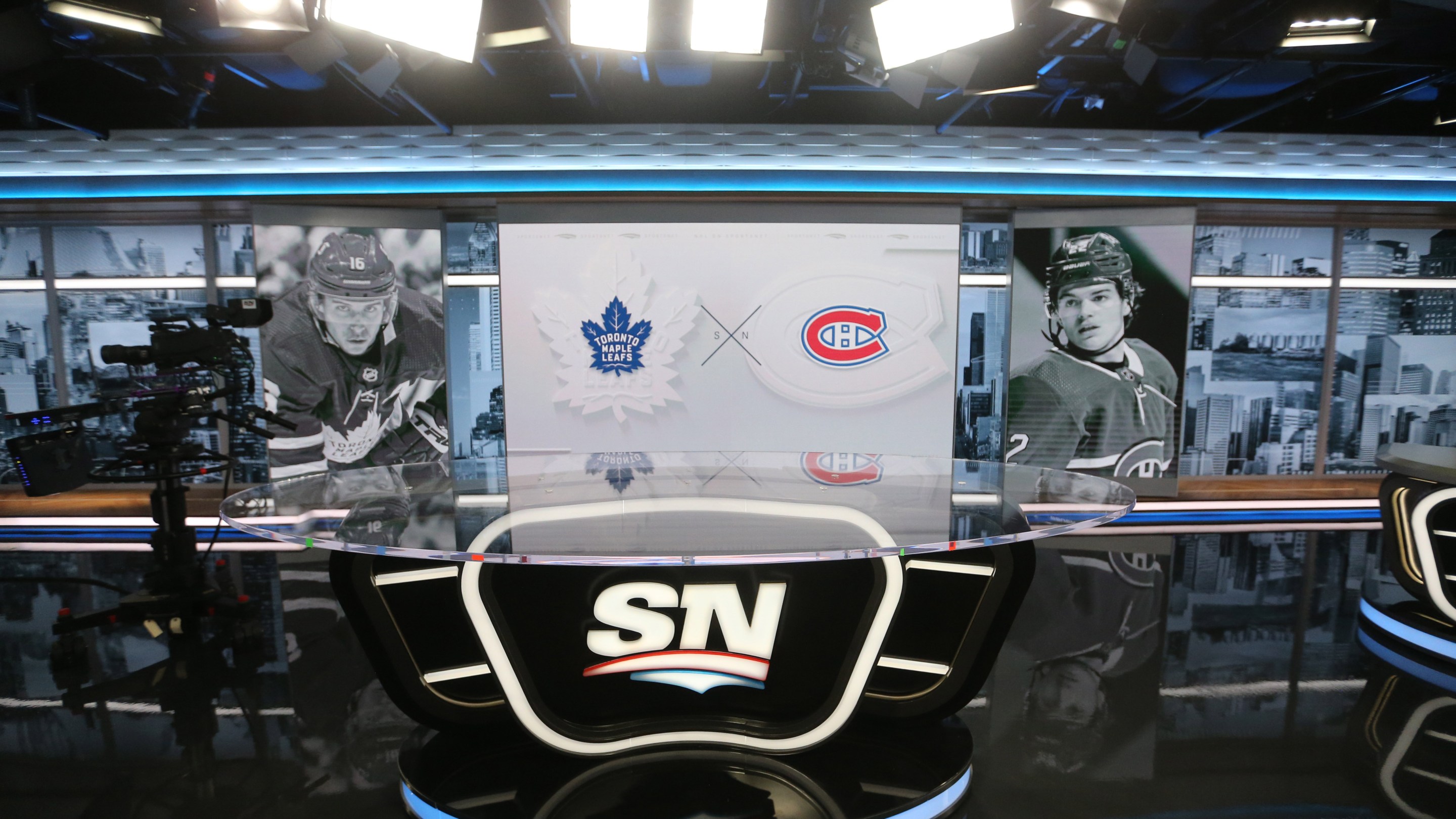 One of two new studio sets that have multiple spots within for shooting. Sportsnet has built a new set for their hockey coverage, including a new set for Hockey Night in Canada. in Toronto. October 6, 2021.