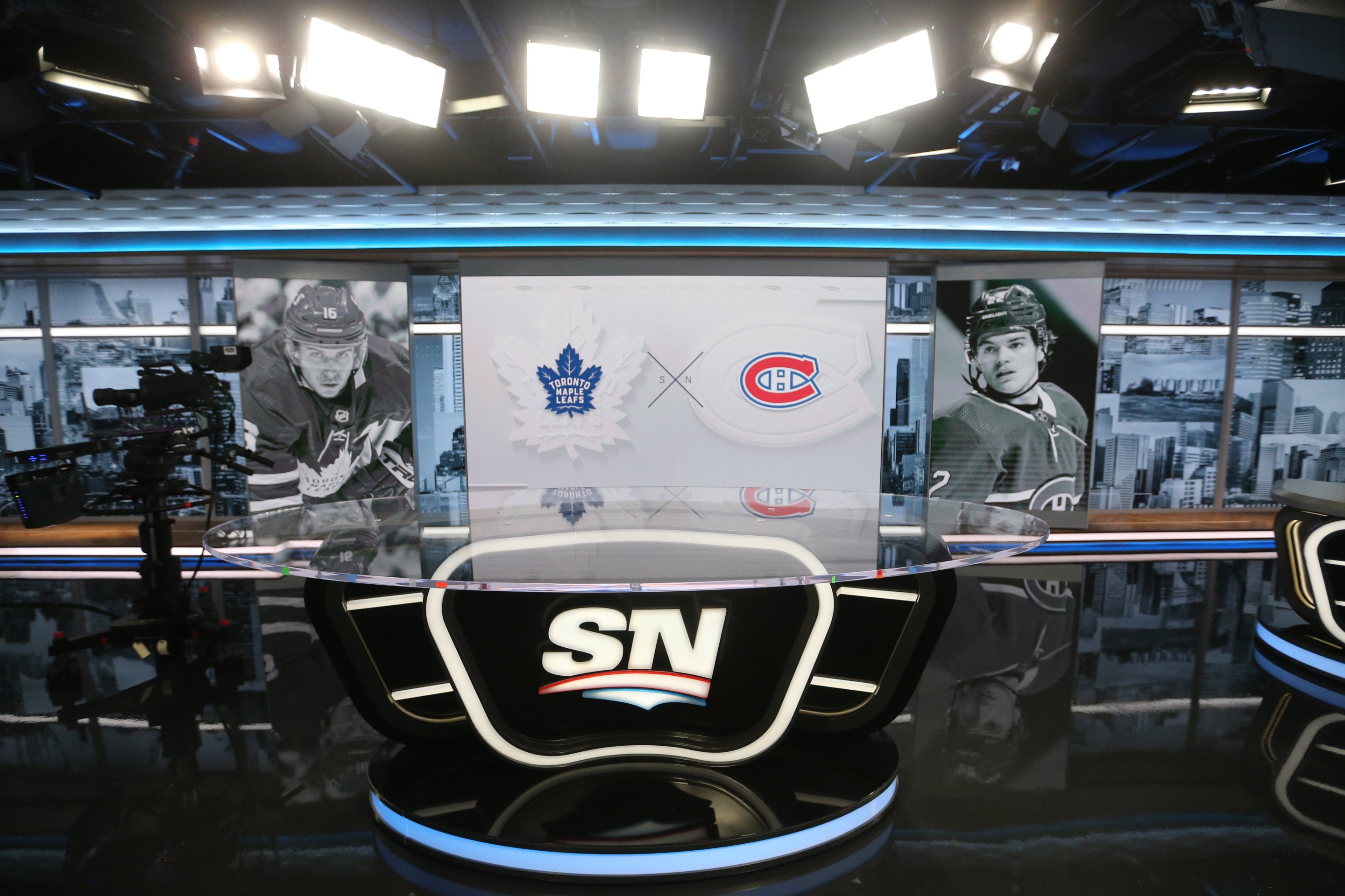 One of two new studio sets that have multiple spots within for shooting. Sportsnet has built a new set for their hockey coverage, including a new set for Hockey Night in Canada. in Toronto. October 6, 2021.
